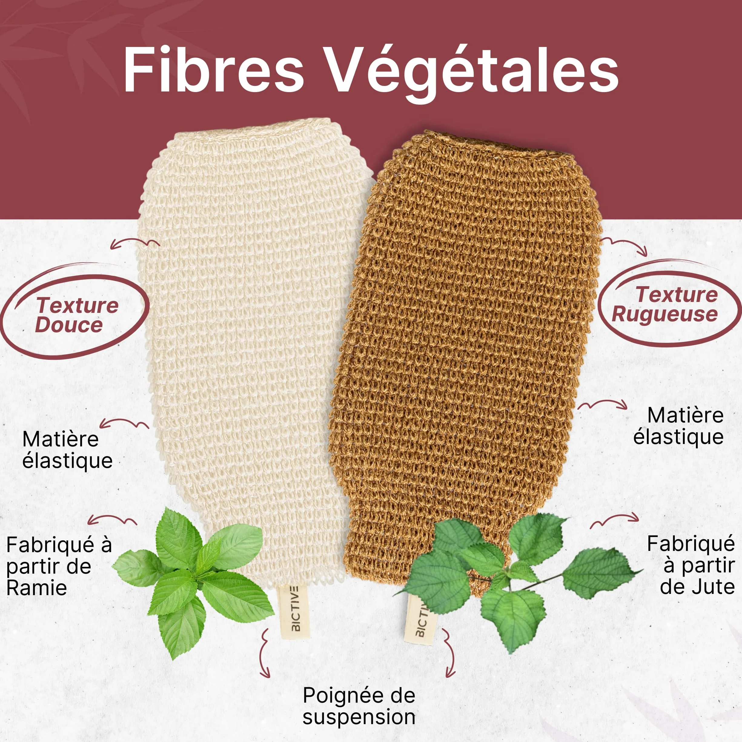 Kit 2 Gants Exfoliants Corps Fibres Naturelles Peau Morte Gommage Douche