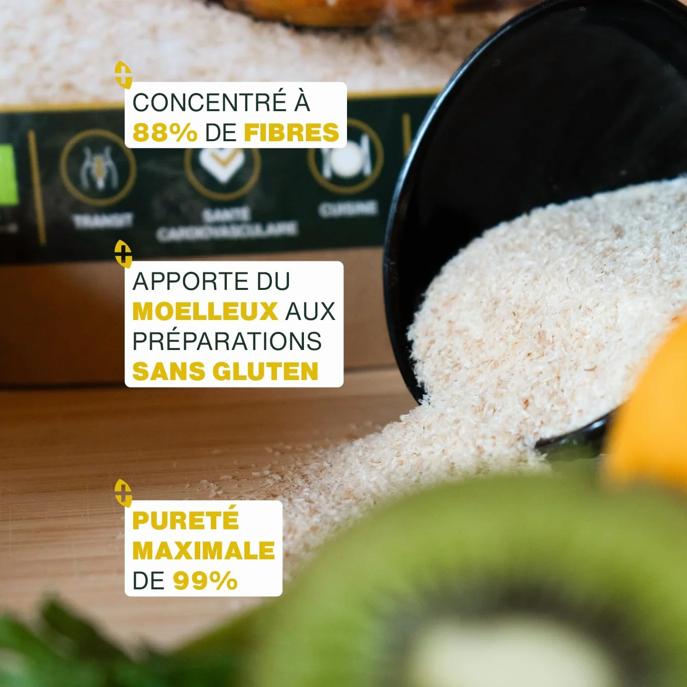 Psyllium Blond Bio 99% 88% Fibres Sans gluten 200G