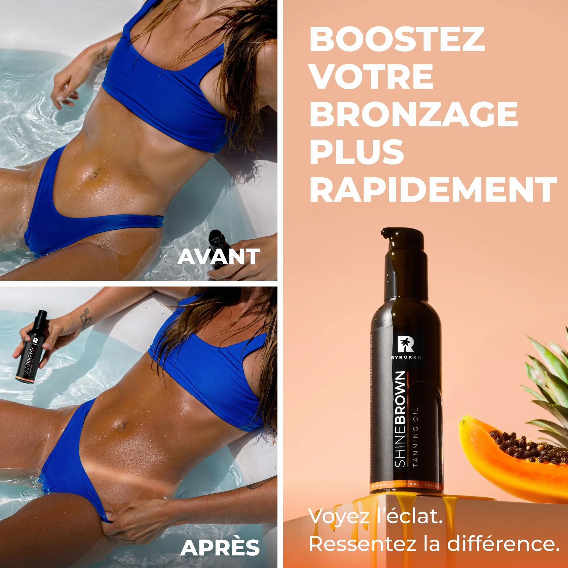 BYROKKO Huile Accélérateur de Bronzage 150 ml Bronzante XXL Solarium Soleil