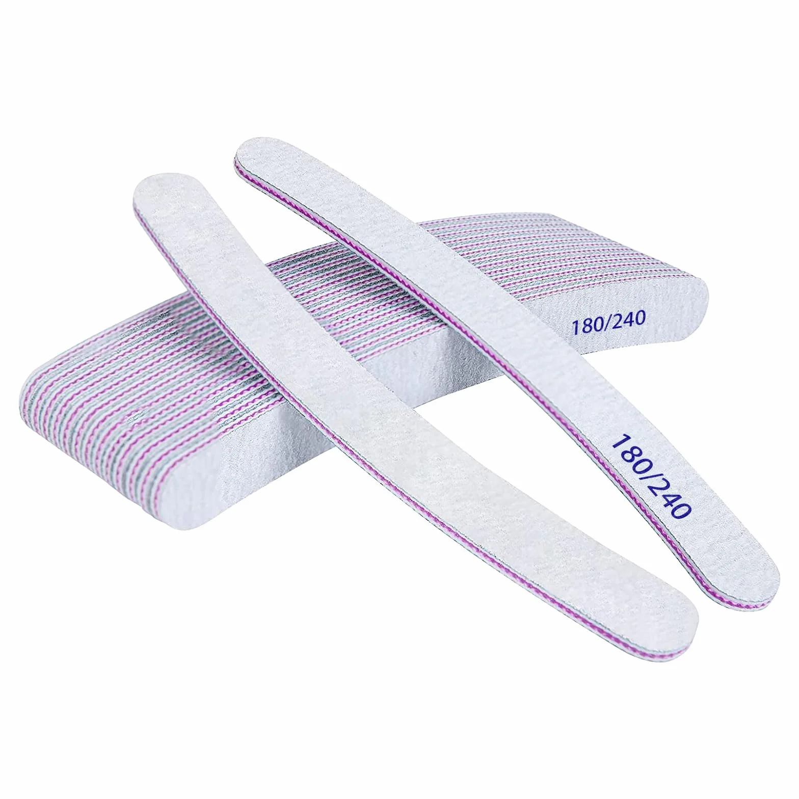 Lime à Ongles Double Face 180/240 Grain Lavable Réutilisable 15pces pour Manucure Cosmétique (Blanc)