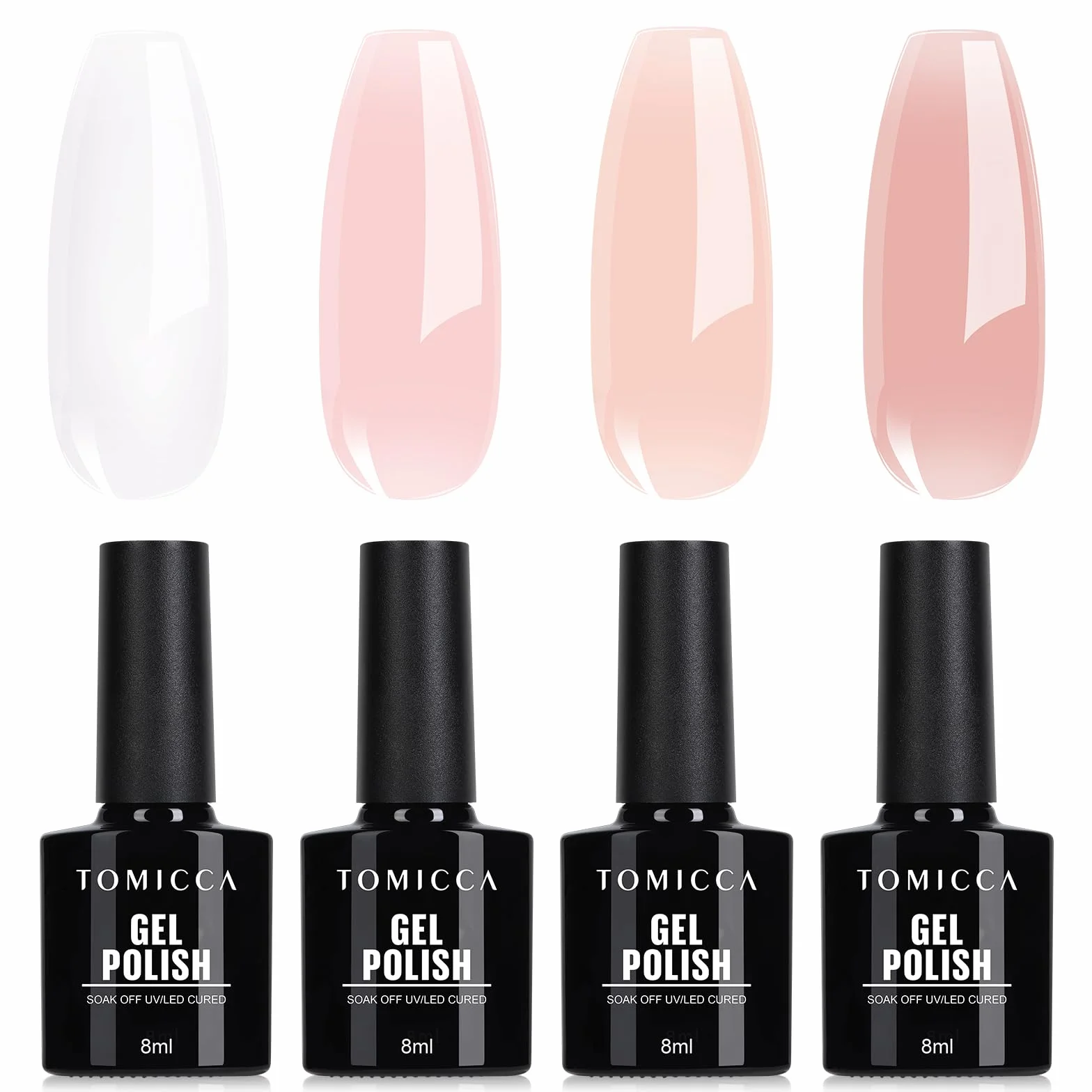 TOMICCA Vernis Semi Permanent Kit 4 Couleurs Transparent Nude Pink Blanc Laiteux Vernis à Ongles Gel UV 8ml