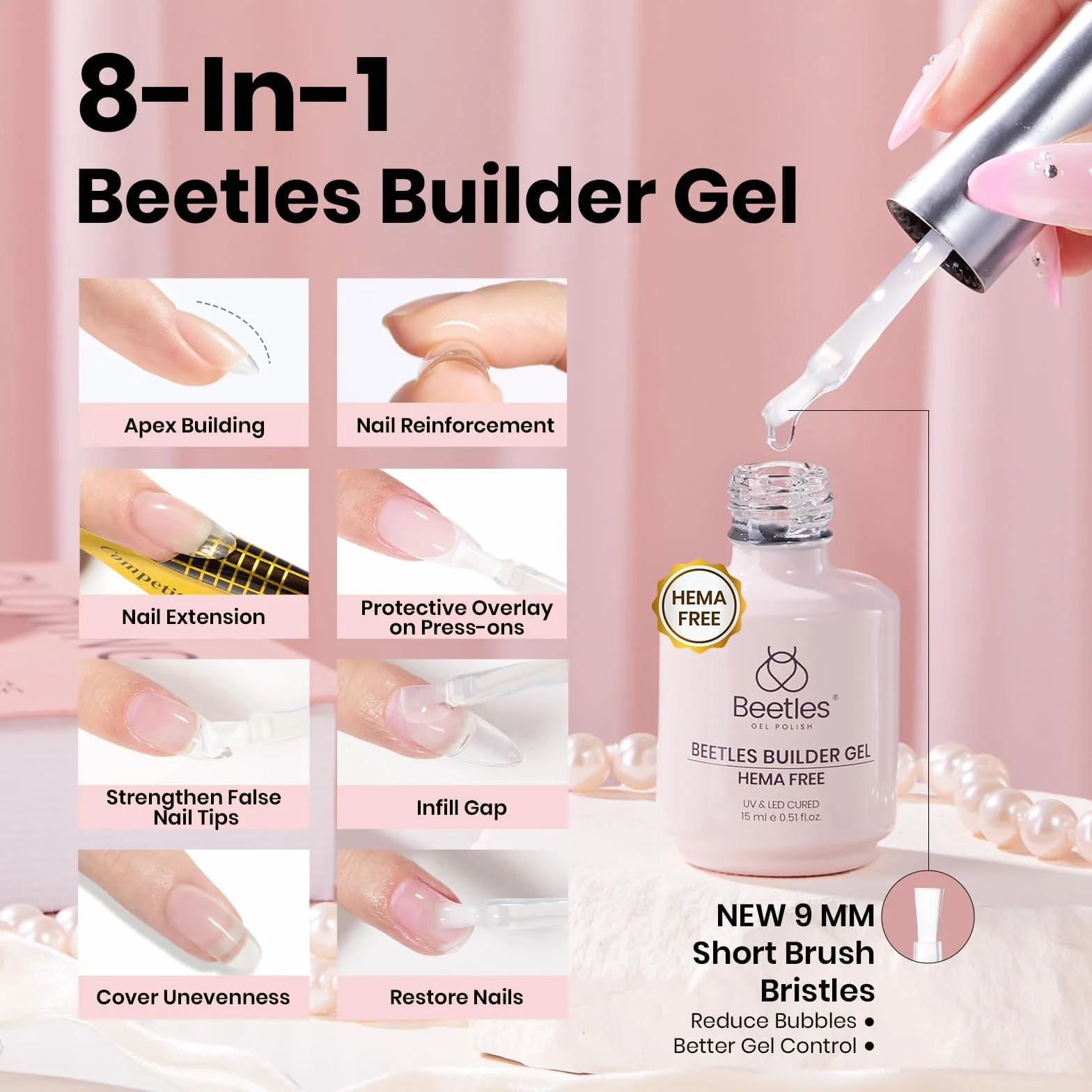Beetles Builder Gel à ongles avec vernis à ongles sans essuyage et couche de base pour ongles Finition brillante et formule améliorée de sécurité durable pour les femmes
