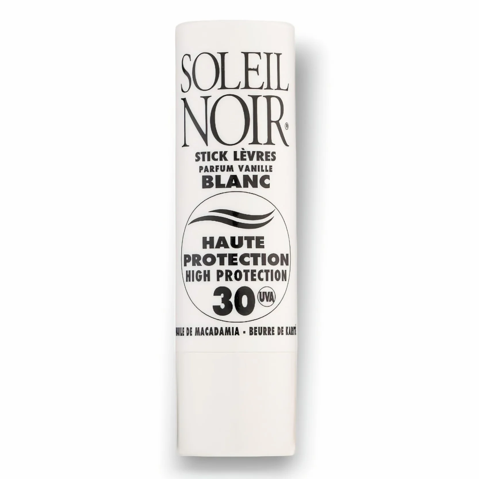 Stick Lèvres Blanc SPF 30 Haute Protection Solaire Soleil Noir Huile de Macadamia Beurre de Karité 4g