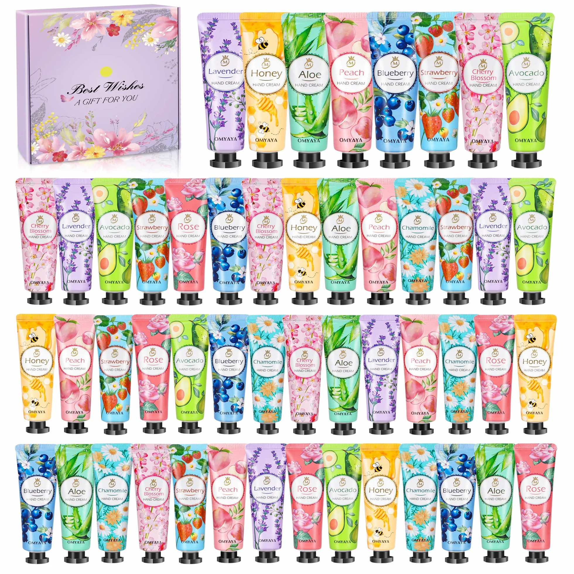 Lot de 50 mini crèmes pour les mains hydratantes parfumées - Cadeau anniversaire Noël