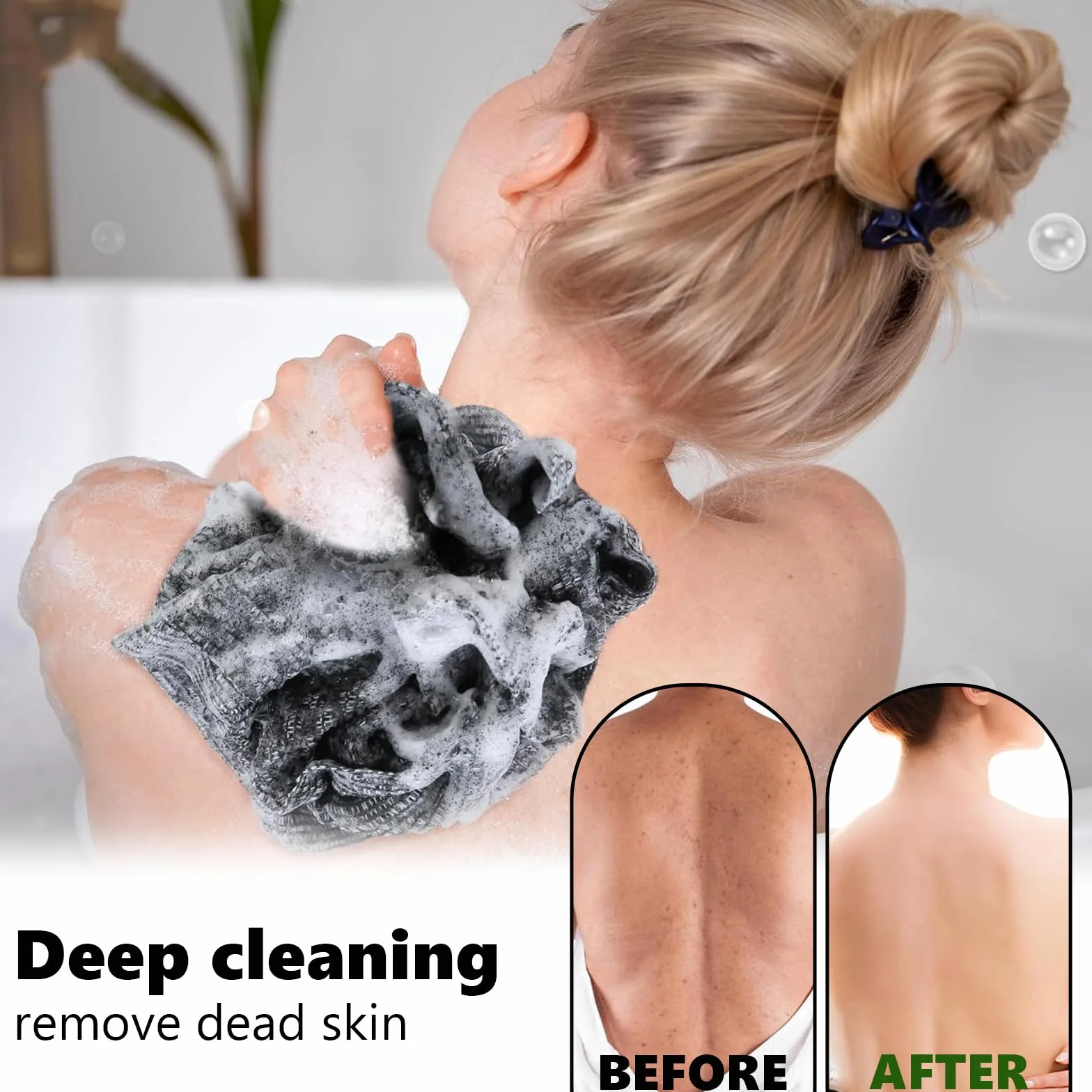 Japonaises Serviettes Exfoliantes 2 Pièces, Gommage Dos Douche, Débarbouillettes Peau Sensible Rugueuse (Noir)