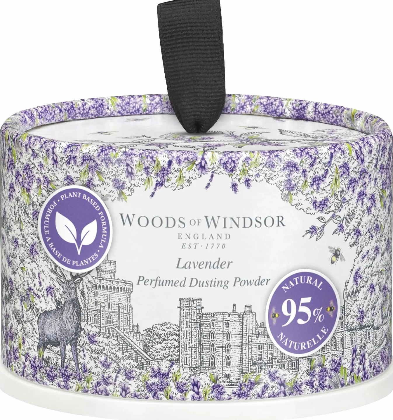Woods of Windsor Poudre de Talc Lavande 100g, Alternative Contrôle Odeurs, 95% Ingrédients Naturels, Vegan