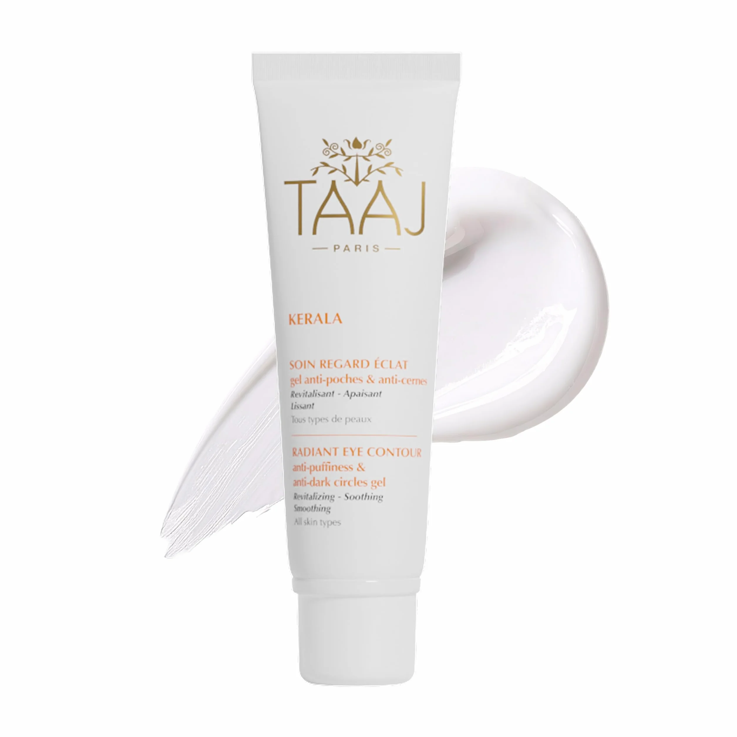 TAAJ | Soin Regard Éclat - KERALA | Gel Anti-Poches & Anti-Cernes | Atténue les marques liées à la Fatigue & Stress | Riche en actifs Régénérants | Lisse le contour de l’oeil| Aloe Vera | 30 ml