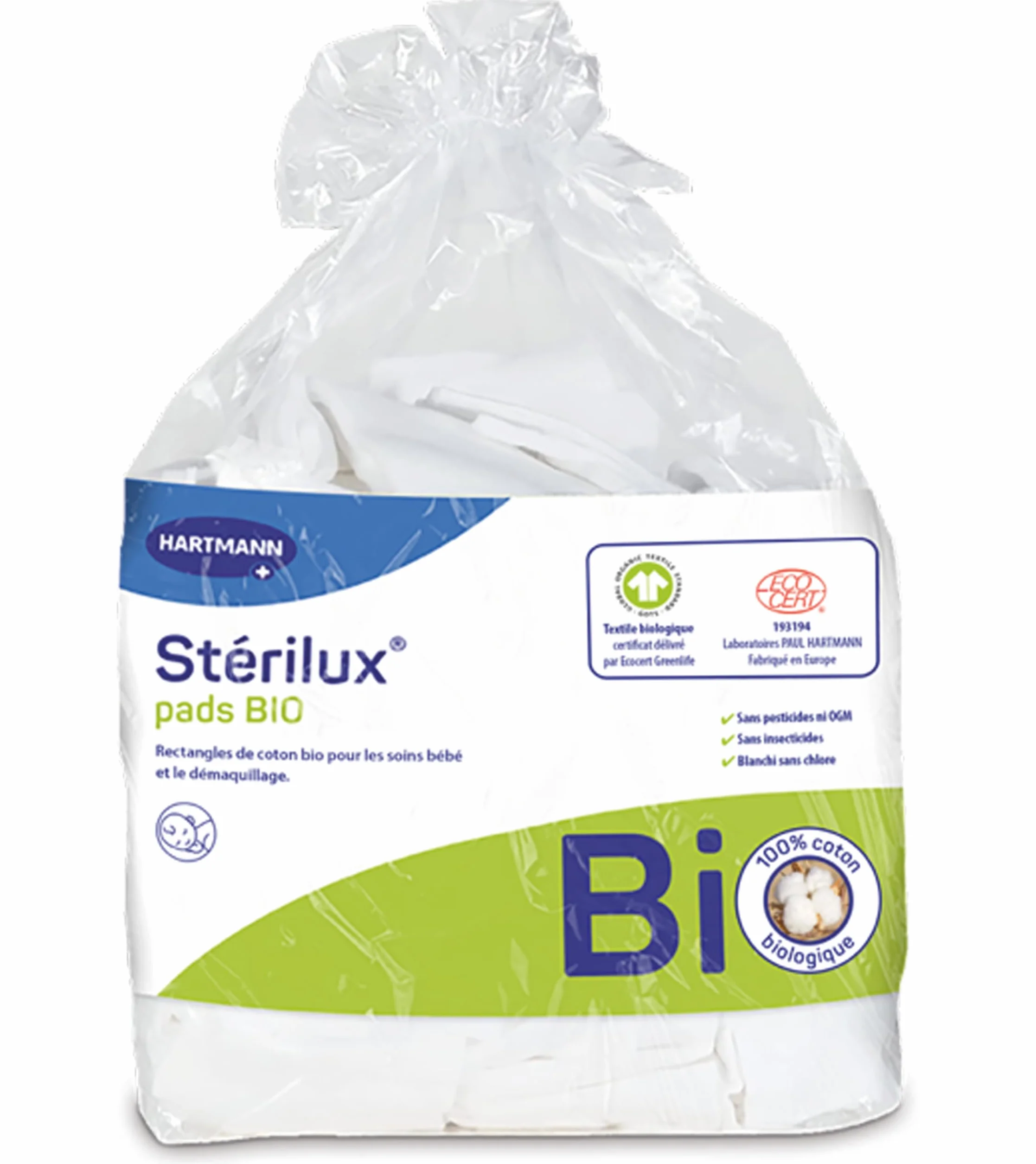 Sterilux Pads BIO Rectangles De Coton Biologique 7,5 x 9,5 cm 160 Unités