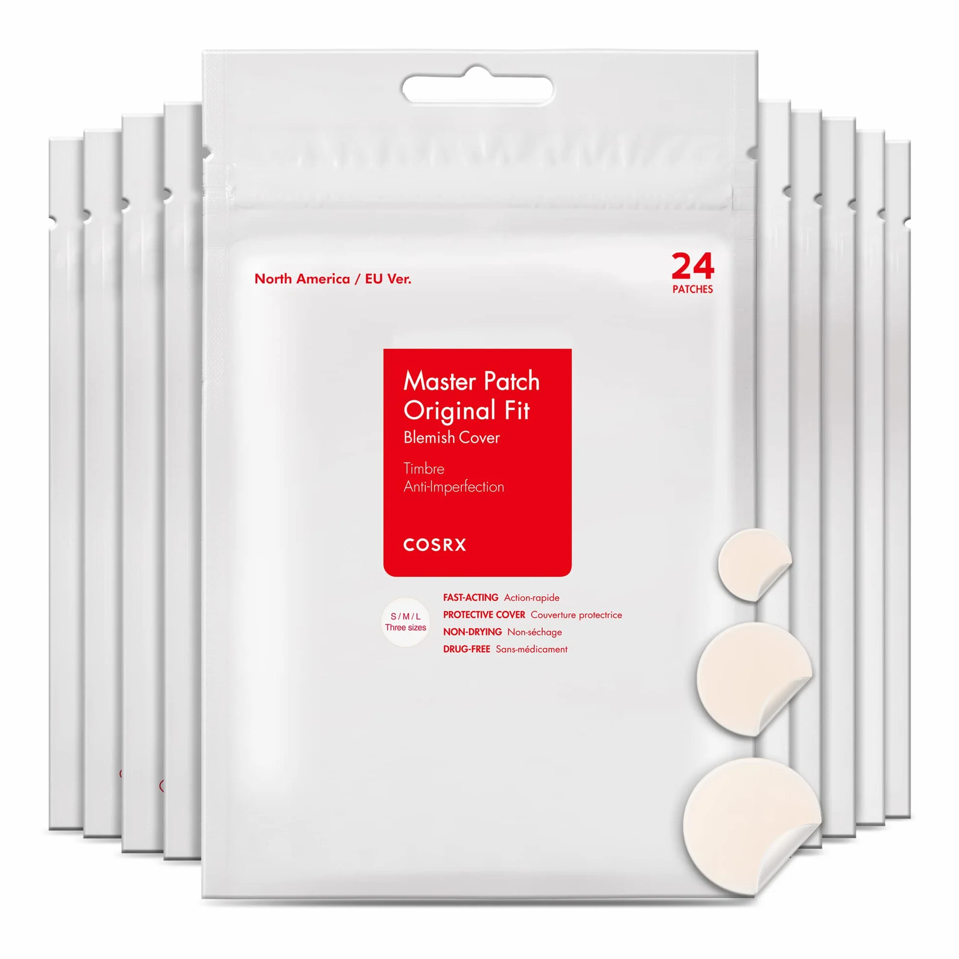 COSRX Master Patch Original Fit Autocollants hydrocolloïdes pour boutons, 240 pièces, 3 tailles