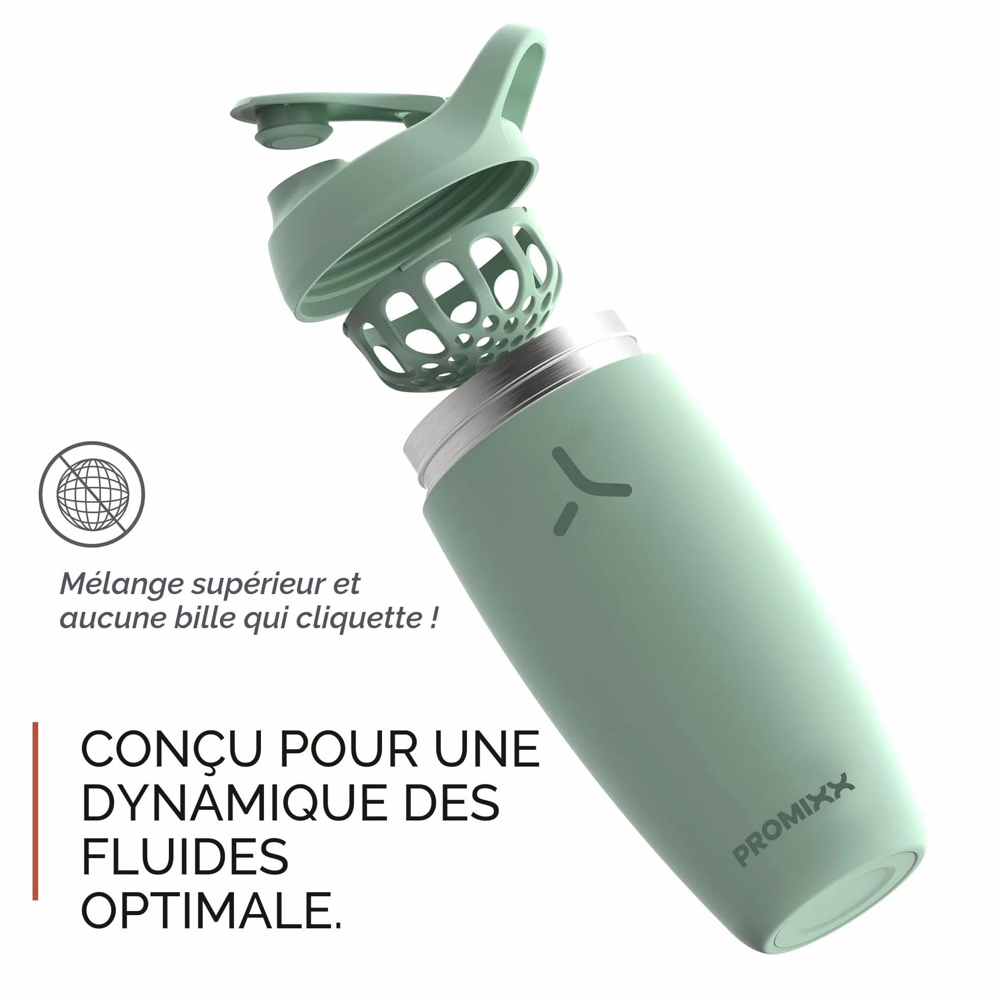 Promixx PURSUIT shaker à protéines bouteille de mélange isolée en acier inoxydable 550ml Gris Graphite