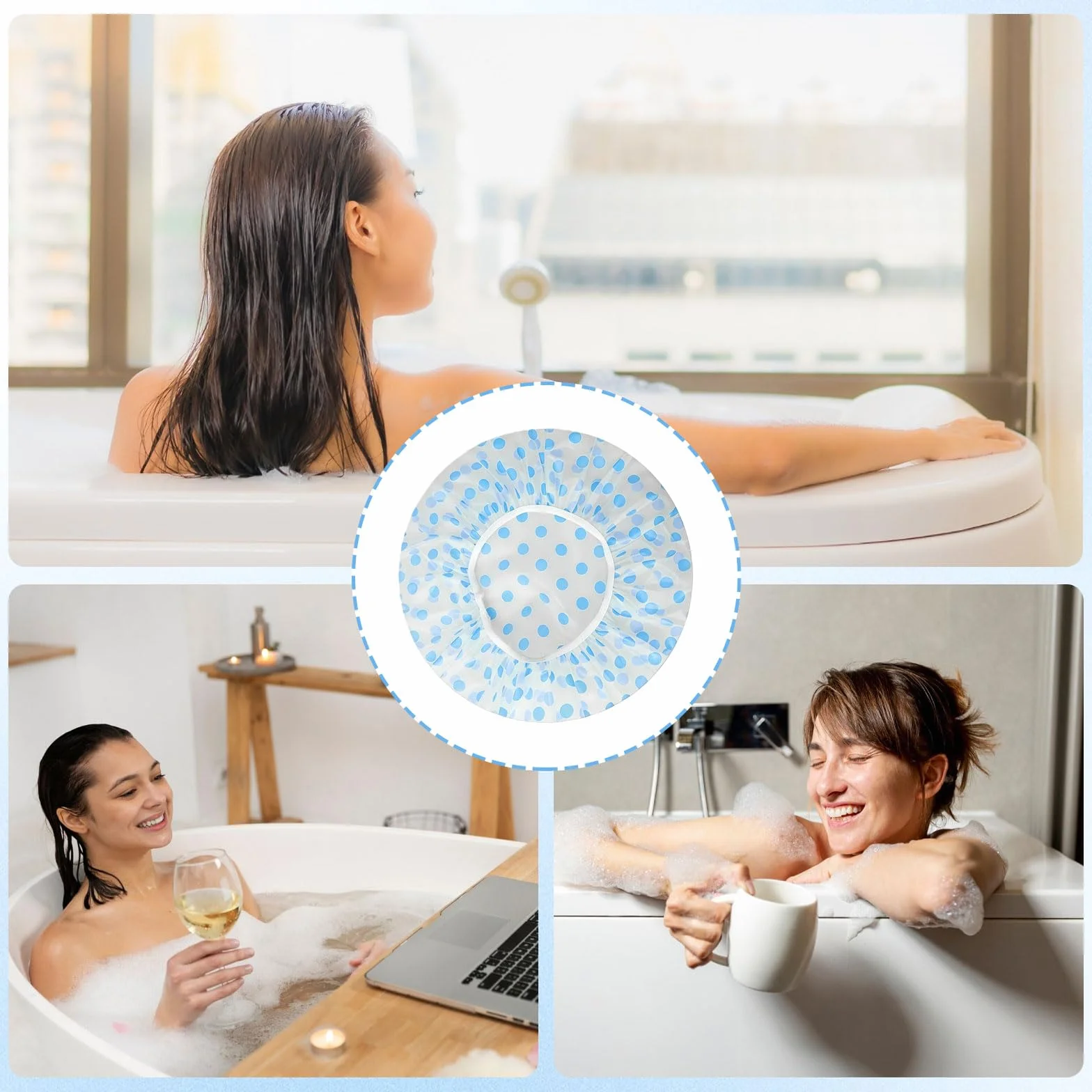 Bonnet de douche imperméable réutilisable pour femmes, 3 pièces, protection capillaire pour bain