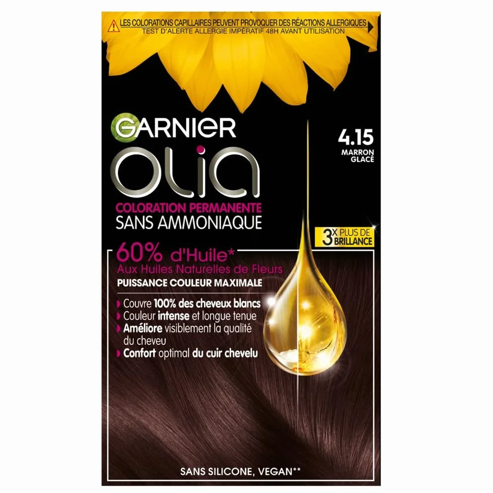 Garnier Olia Coloration Permanente Marron Glacé 4.15 Sans Ammoniaque Huiles Naturelles