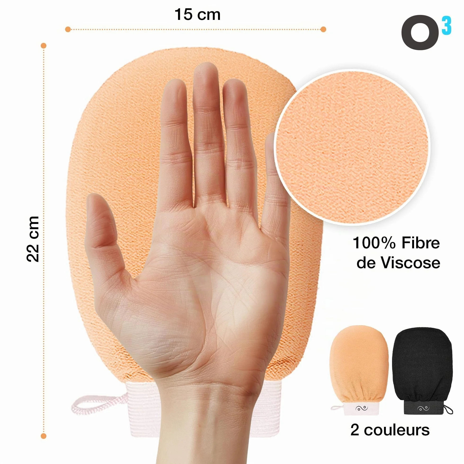 Gant Exfoliant Corps – Lot de 2 Gants Kessa – Gommage Corps et Visage Naturel (Noir/Saumon)