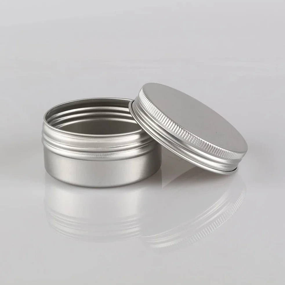 30 Pièces 50ml Pots en Aluminium Vide Rond Argent Petit Cosmétiques Pot Conteneurs for Fait Main Bougies Crème Baume Voyage, 5X Spatule, 2X Étiquettes