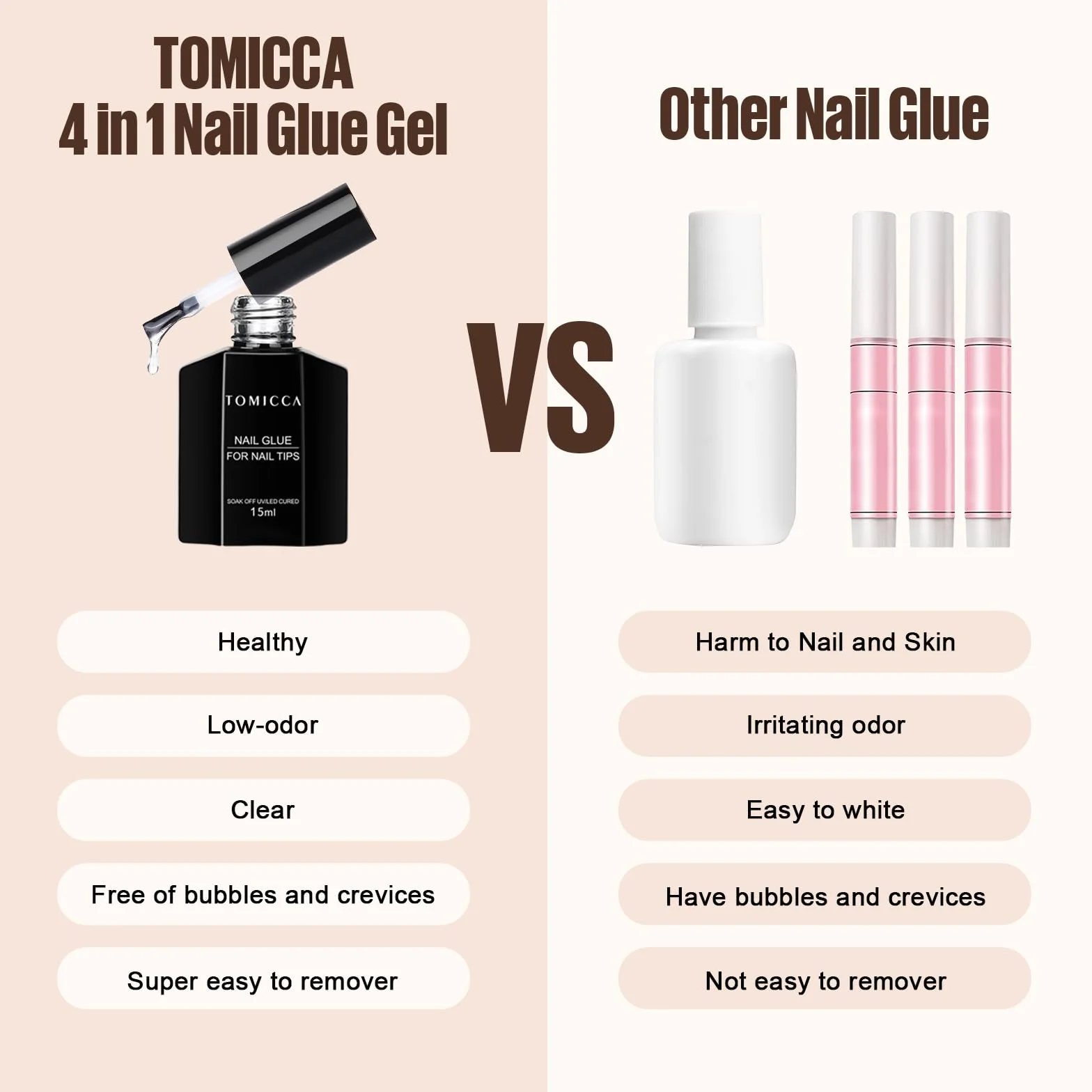 TOMICCA Colle Faux Ongles Extra Forte 15ml 4 en 1 Gummy Base Gel Pose Américaine Ongles Capsules Longue Durée Nail Extend Gel UV/LED