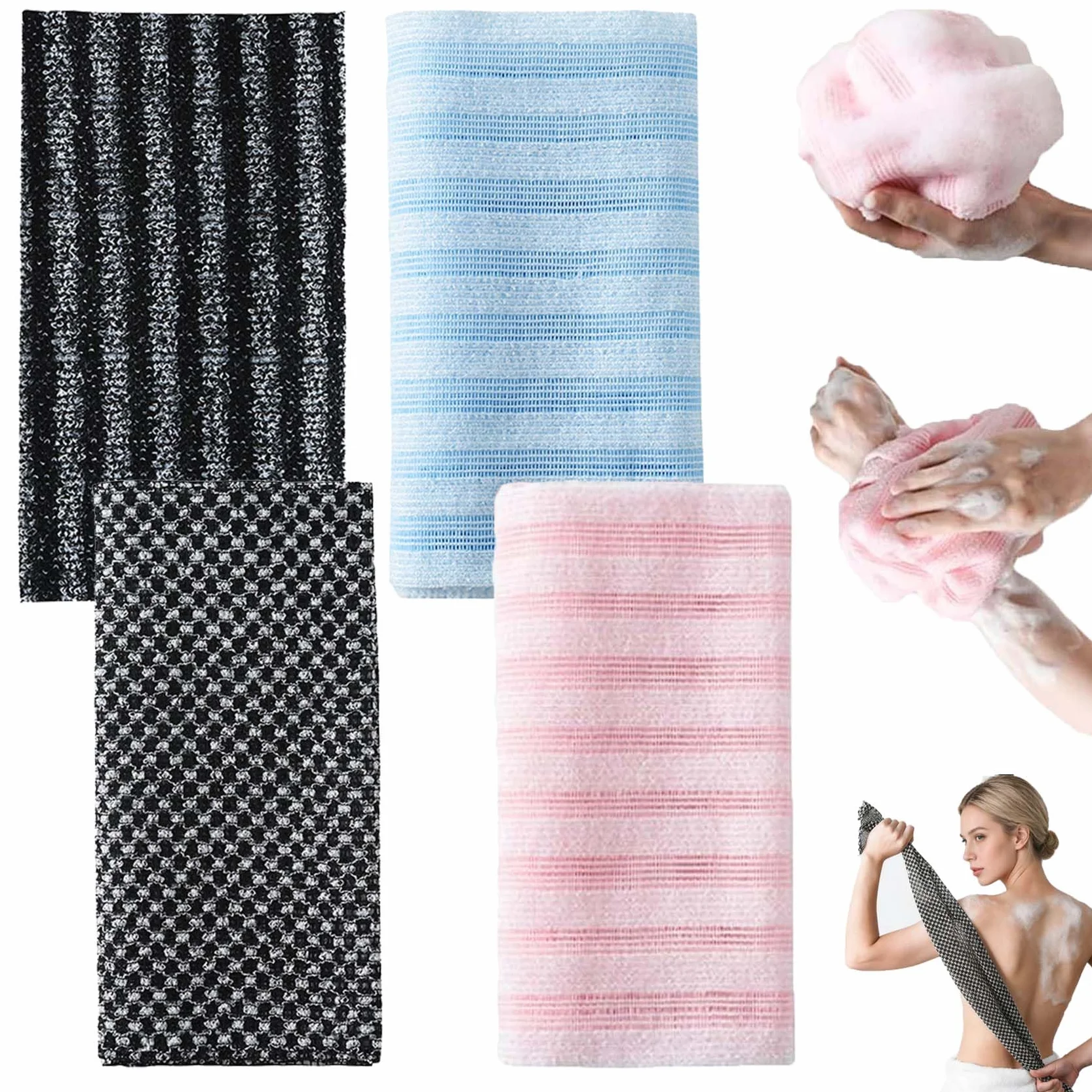 Serviette De Douche Exfoliante Ecovia Antibactérienne, Séchage Rapide, Lot de 4