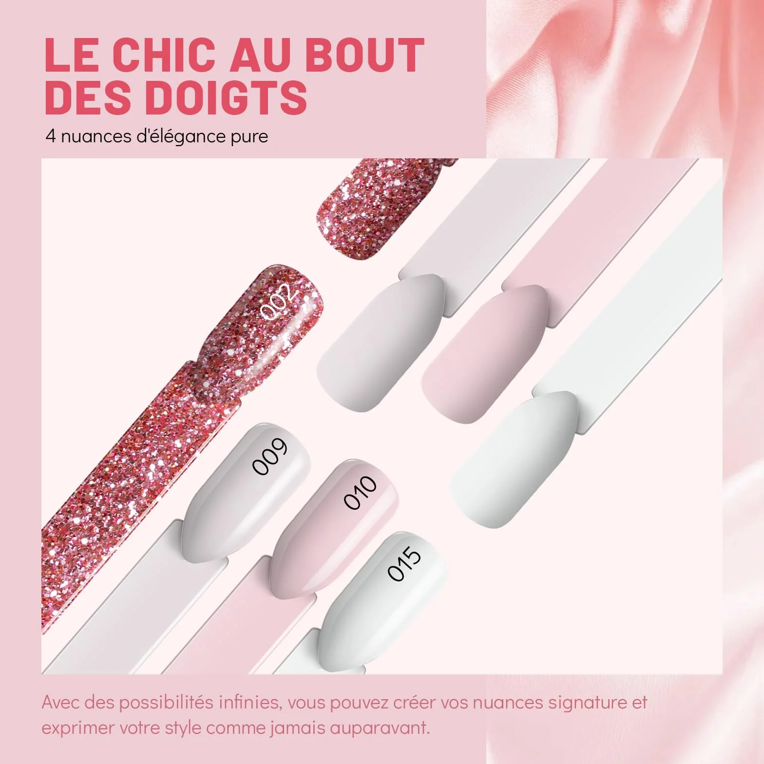 Aokitec Kit de poudre à ongles 4 couleurs, poudre à tremper paillettes blanc rose avec base liquide