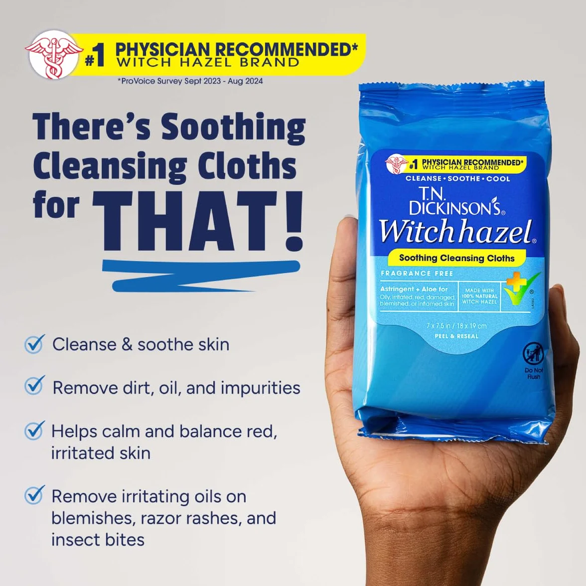T.N. Dickinson's Witch Hazel Cleansing Cloths with Aloe, 25 Cloths