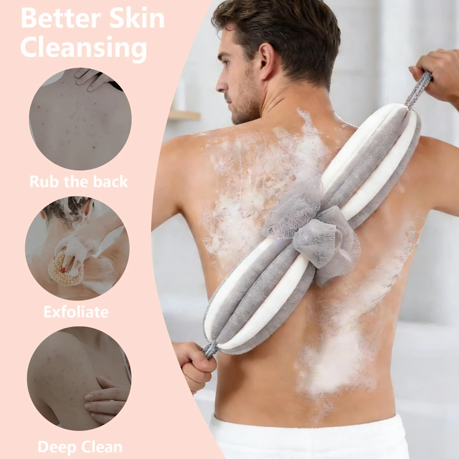 Fleur de Douche Extensible Eponges Salle de Bain Exfoliantes Gommage Corps Filet de Douche 3 Pièces