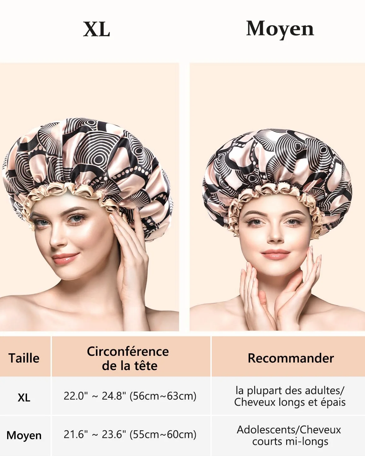 Bonnet de Douche réutilisable pour cheveux longs, imperméable, lavable, motif Champagne, double couche