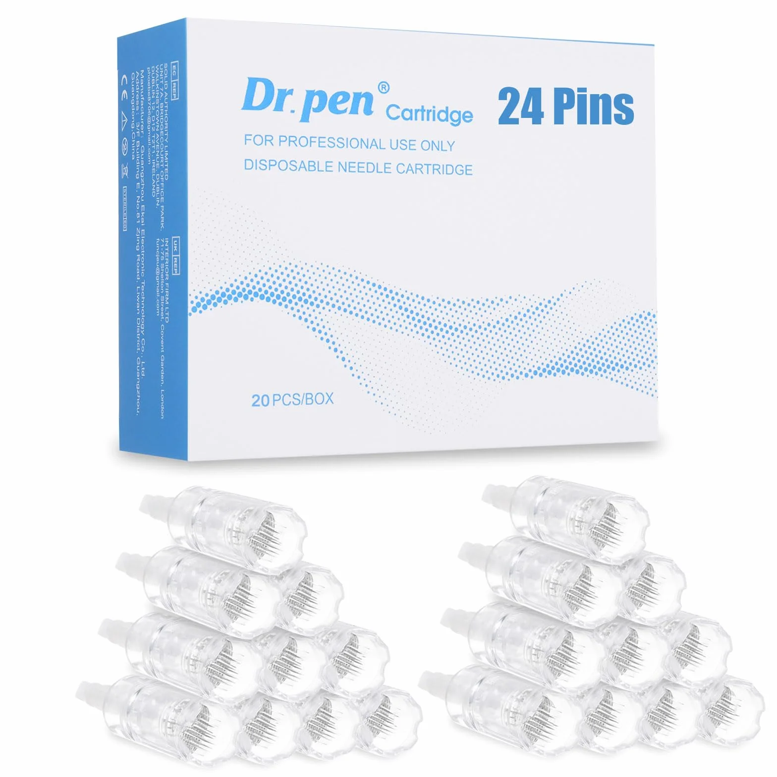 Ultima A10 Lot de 20 cartouches 24 broches pour anti-rides, raffermissement, éclaircissement et réduction des taches – Cartouches authentiques Dr Pen Ultima A10 (20 pièces, 24 broches pour A10