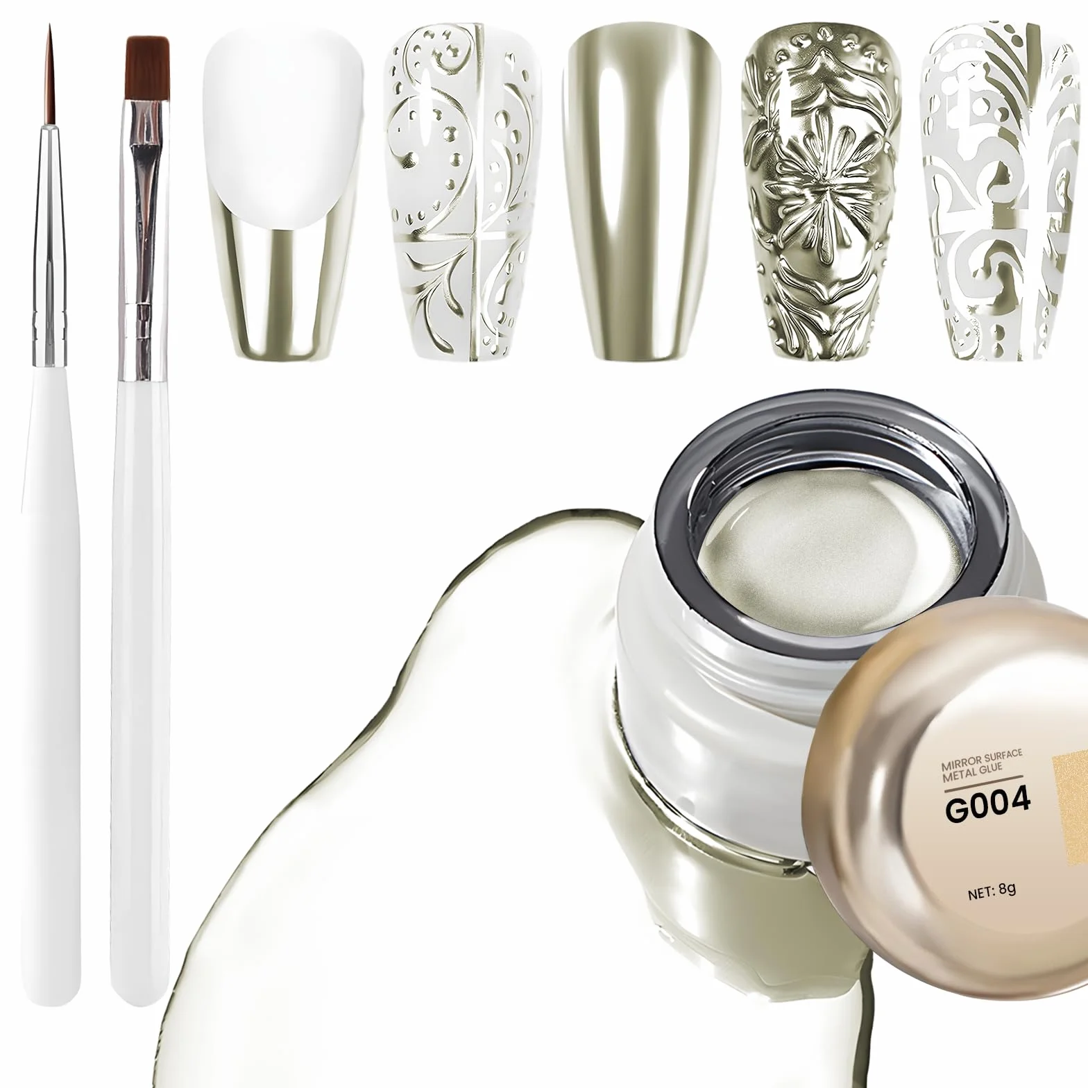 Gel de peinture métallique pour ongles, liner métallique, kit de peinture à jour, gel UV réfléchissant fort, avec pinceaux, gel à ongles, or clair