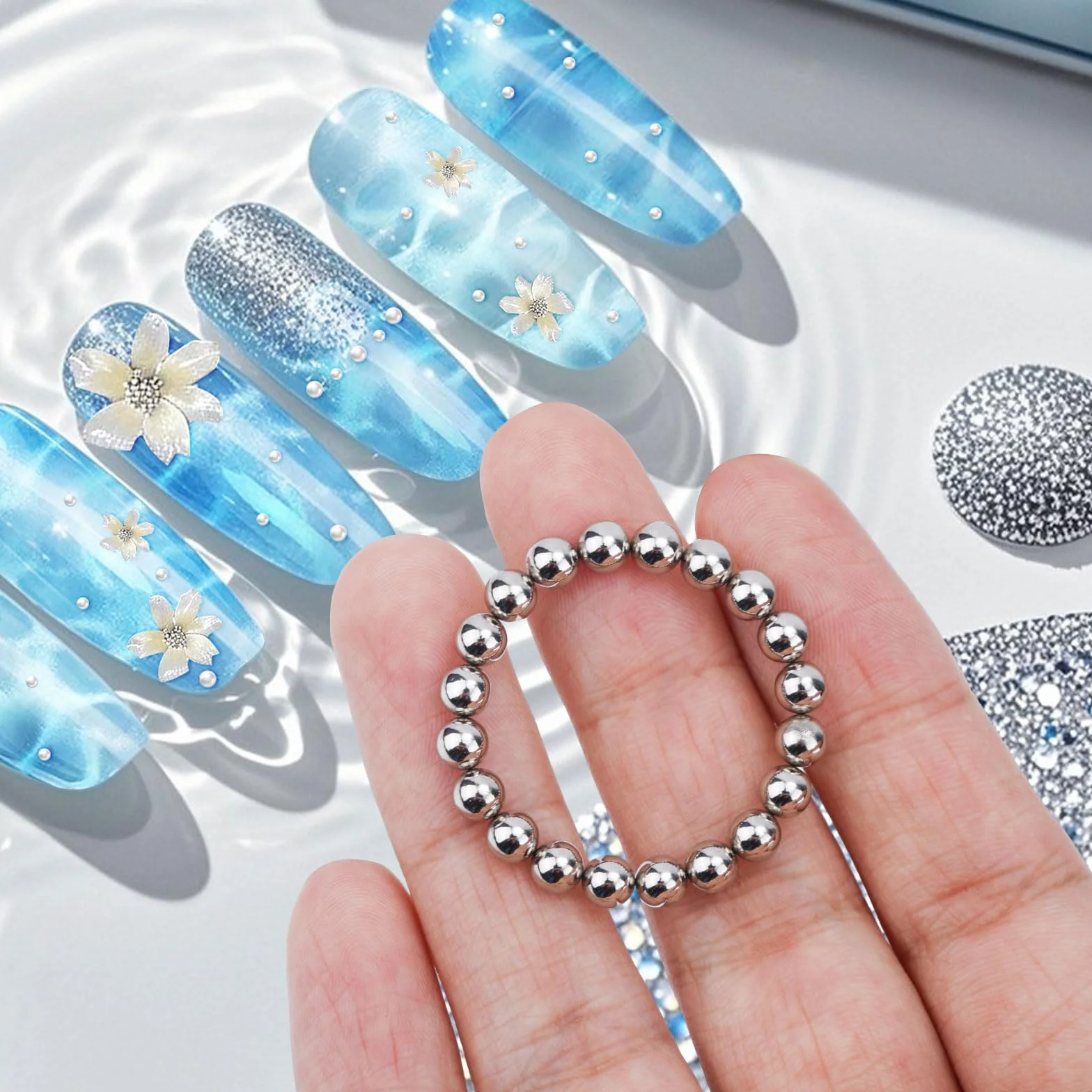 Lot de 20 Mini Aimants Ronds Œil Chat, Perles Magnétiques pour Ongles Ondulés
