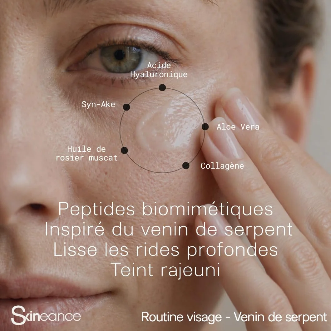 Skineance - Duo Venin de Serpent | Creme Jour 50 ml + Serum 30 ml | Peptide Syn-Ake | Hydratation Quotidienne et Teint Éclatant | Routine Beauté | Formules Contrôlées