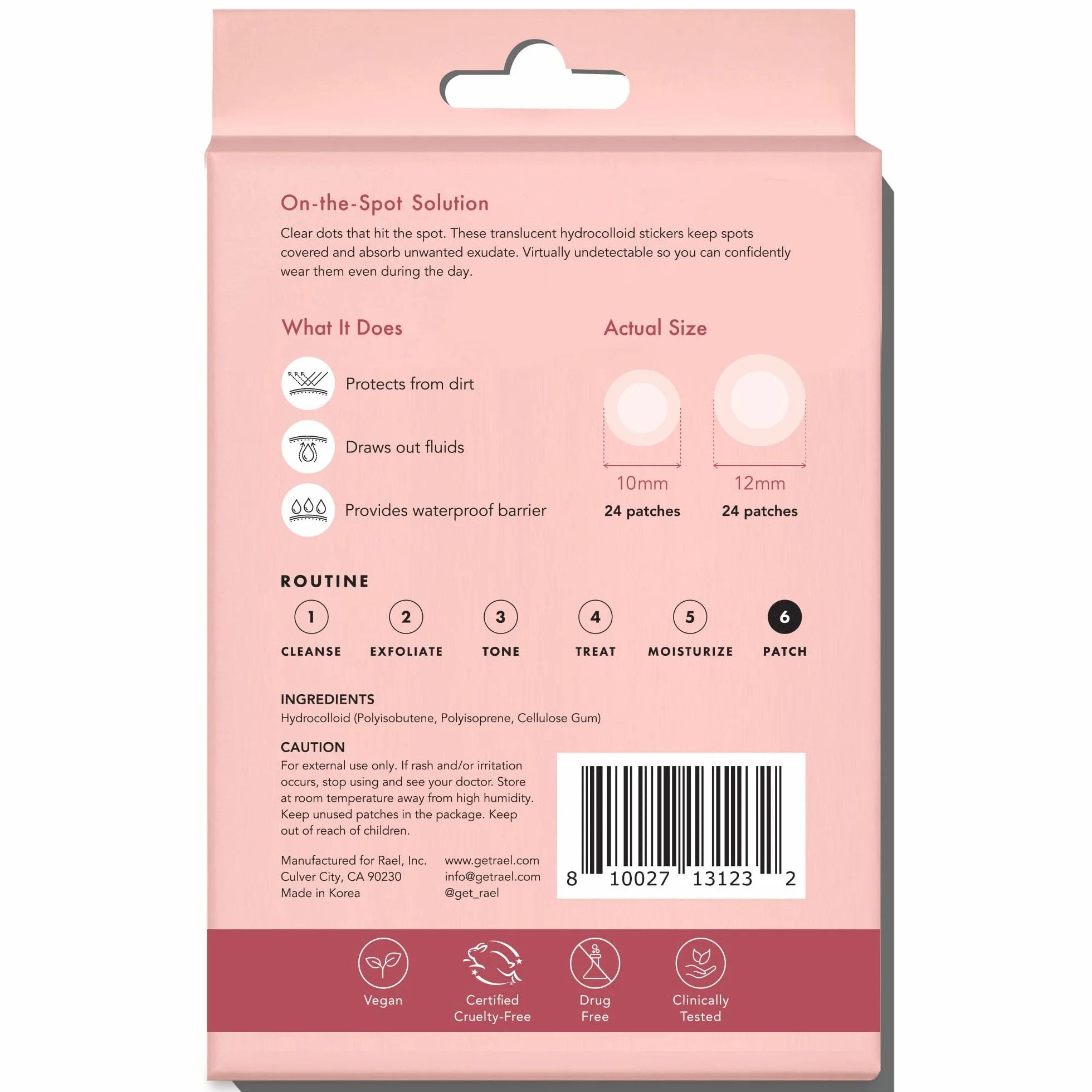 Rael Patch Anti Bouton Invisible - Hydrocolloïdes Acne Pimple Patches pour Visage, Vegan, Sans Cruauté, 96 Patchs