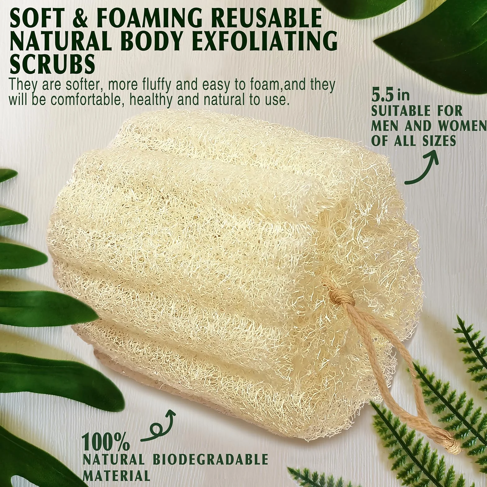 Eponge de douche naturelle Loofah exfoliante 5.5 pouces 3 packs