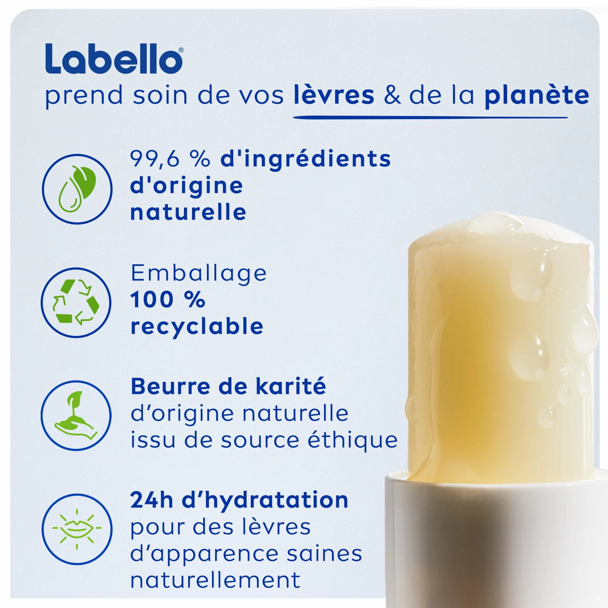 LABELLO Sun Protect Protection Solaire FPS 50 stick lèvres UVA/UVB hydratation 24 h beurre de karité huiles naturelles vitamines C E