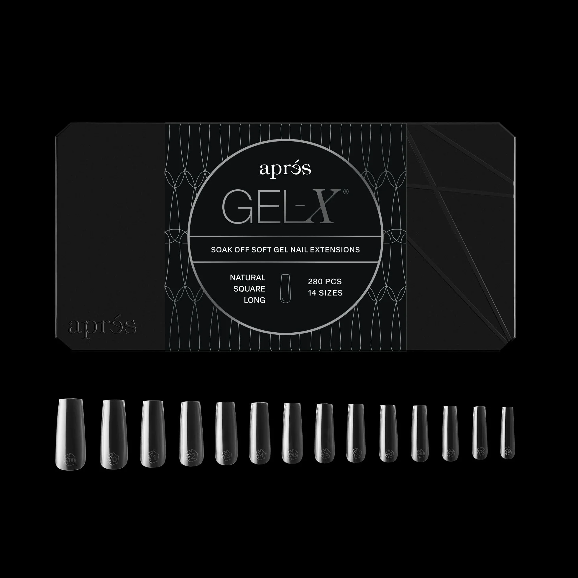 Apres Gel-X® Square Box of Nail Tips | 280 Soft Gel Tips, 14 Sizes 00-9 | Half-sizes Included (Sculpted Square Medium, 280 Count) (Natural Square Long, 280 Count)