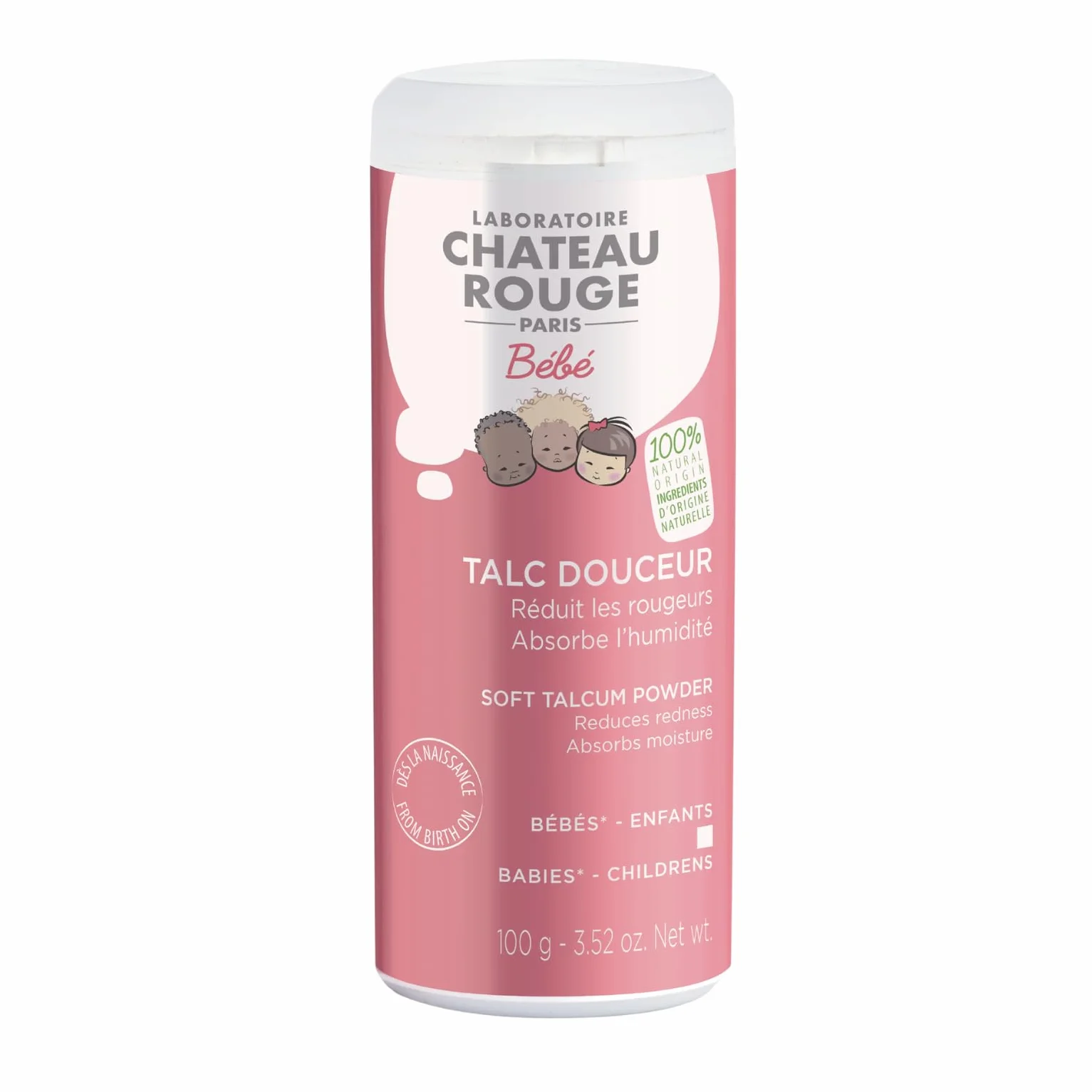 LABORATOIRE CHÂTEAU ROUGE Talc Bébé Douceur 100 g Hypoallergénique Sans Parabène Fabriqué en France