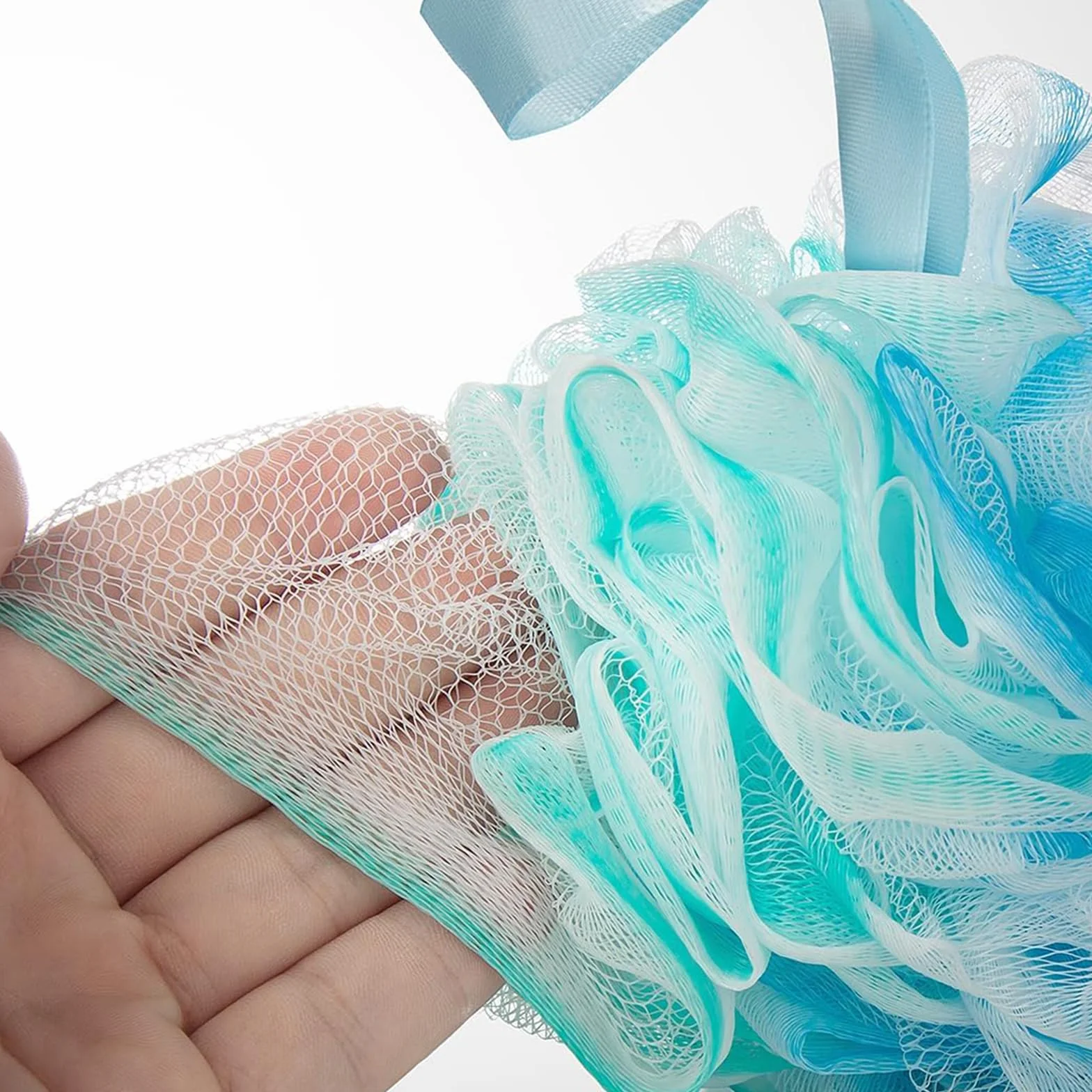 Éponges de bain en luffa pour gommage et massage du corps - Lot de 4 avec ruban - Maille douce motifs floraux