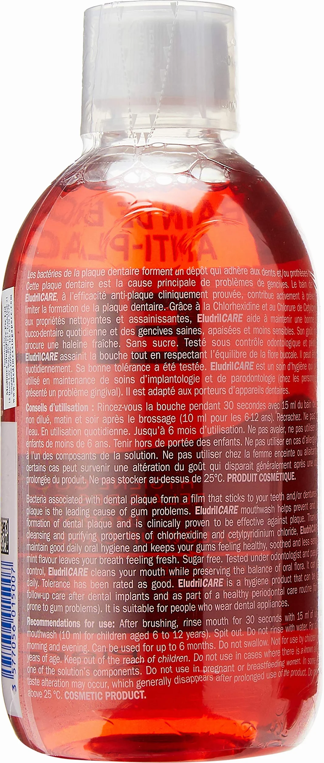 Eludril Bain de Bouche Antiplaque 500 ml Antibactérien Apaisant Sans Menthe