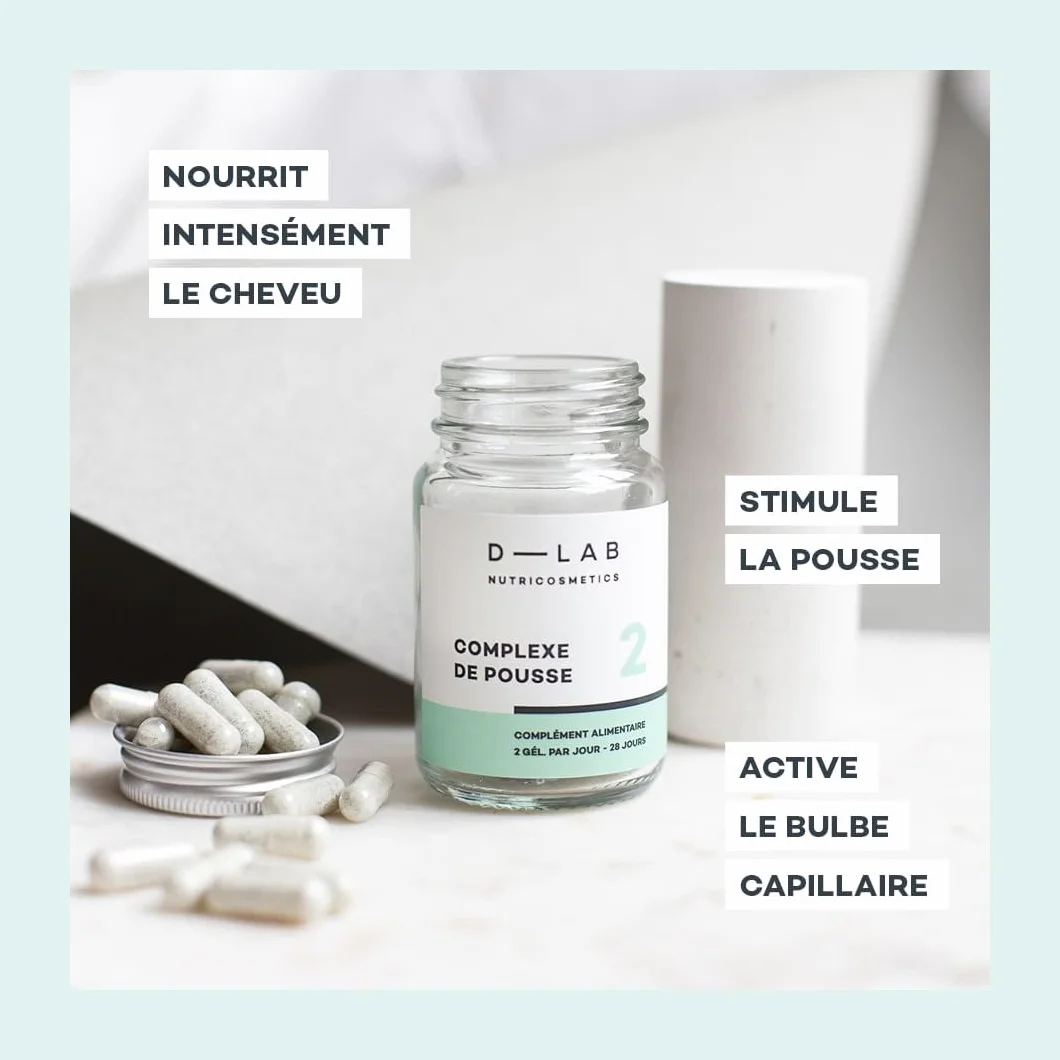 D-LAB Complexe de Pousse Cheveux 1 Mois Complément Alimentaire Stimule Pousse Rapide Répare Fibre Nourrit Cheveu Renforcement Capillaire