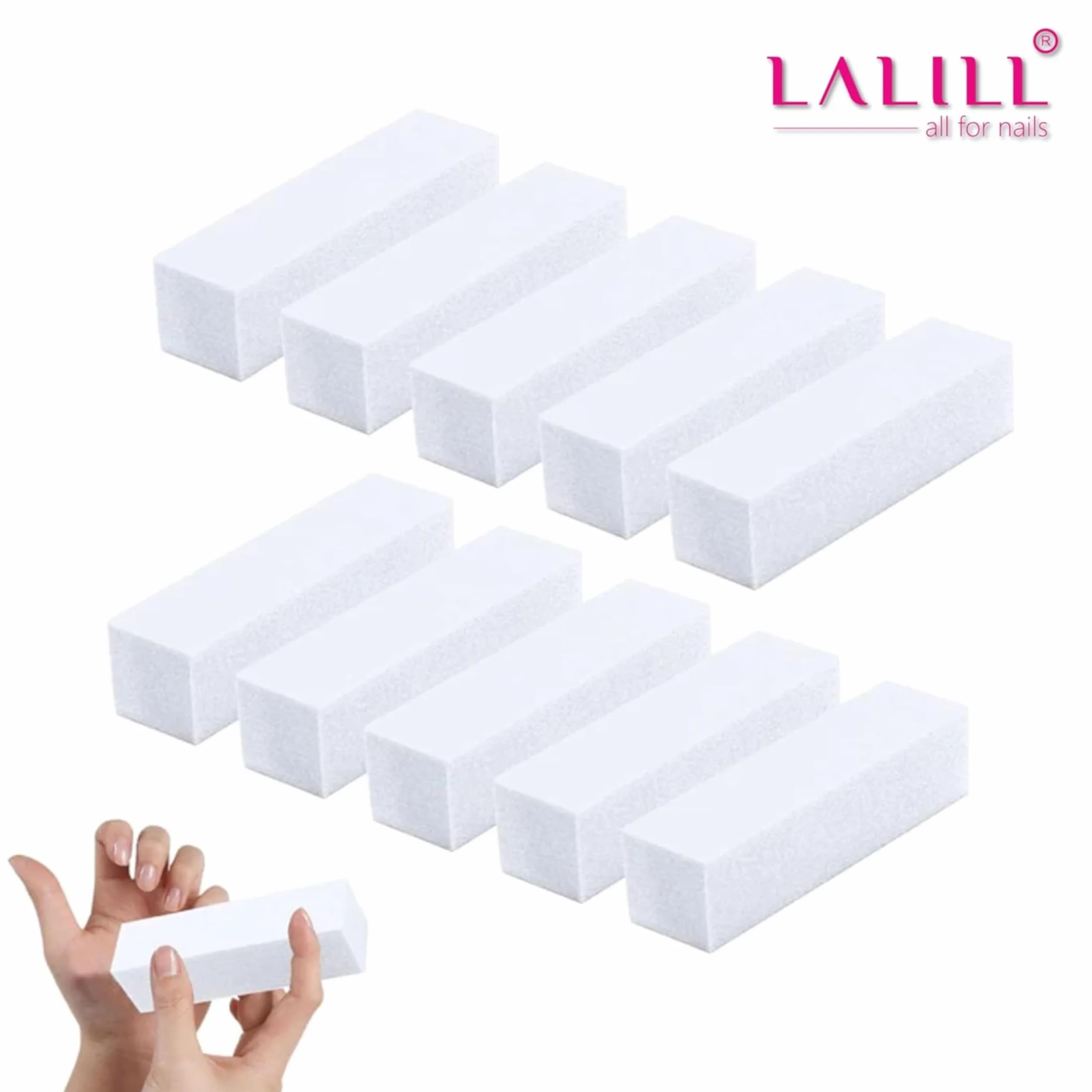 LALILL Lot de 10 Lime à Ongles Bloc de Ponçage 9,5 x 2,5 x 2,5 cm