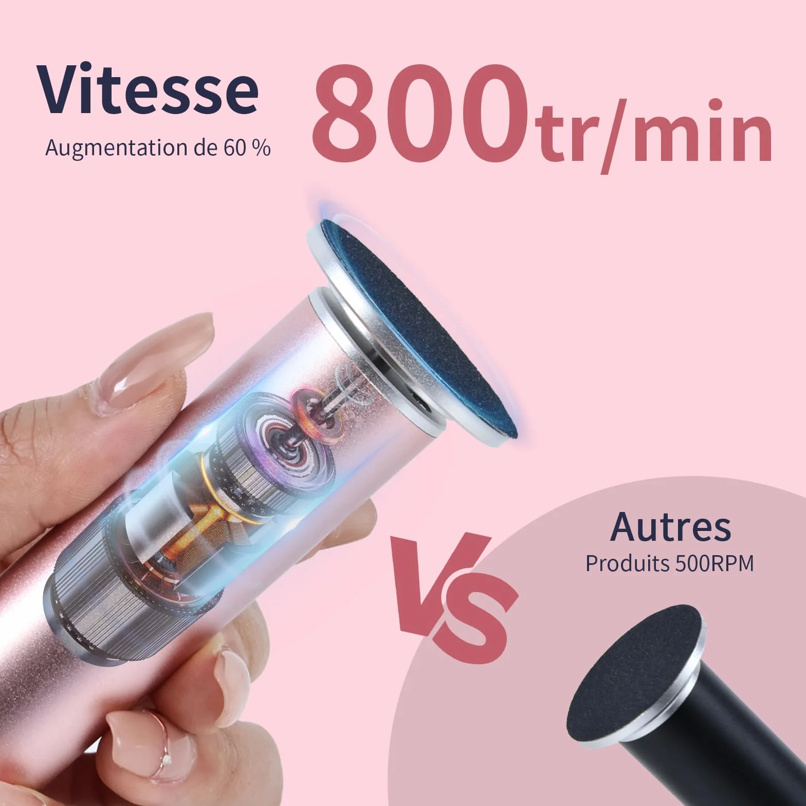 AprElm E1 Rapeuse Pieds électrique Professionnelle 12 cm avec 120 Disques Abrasifs et Vitesse Variable Rose