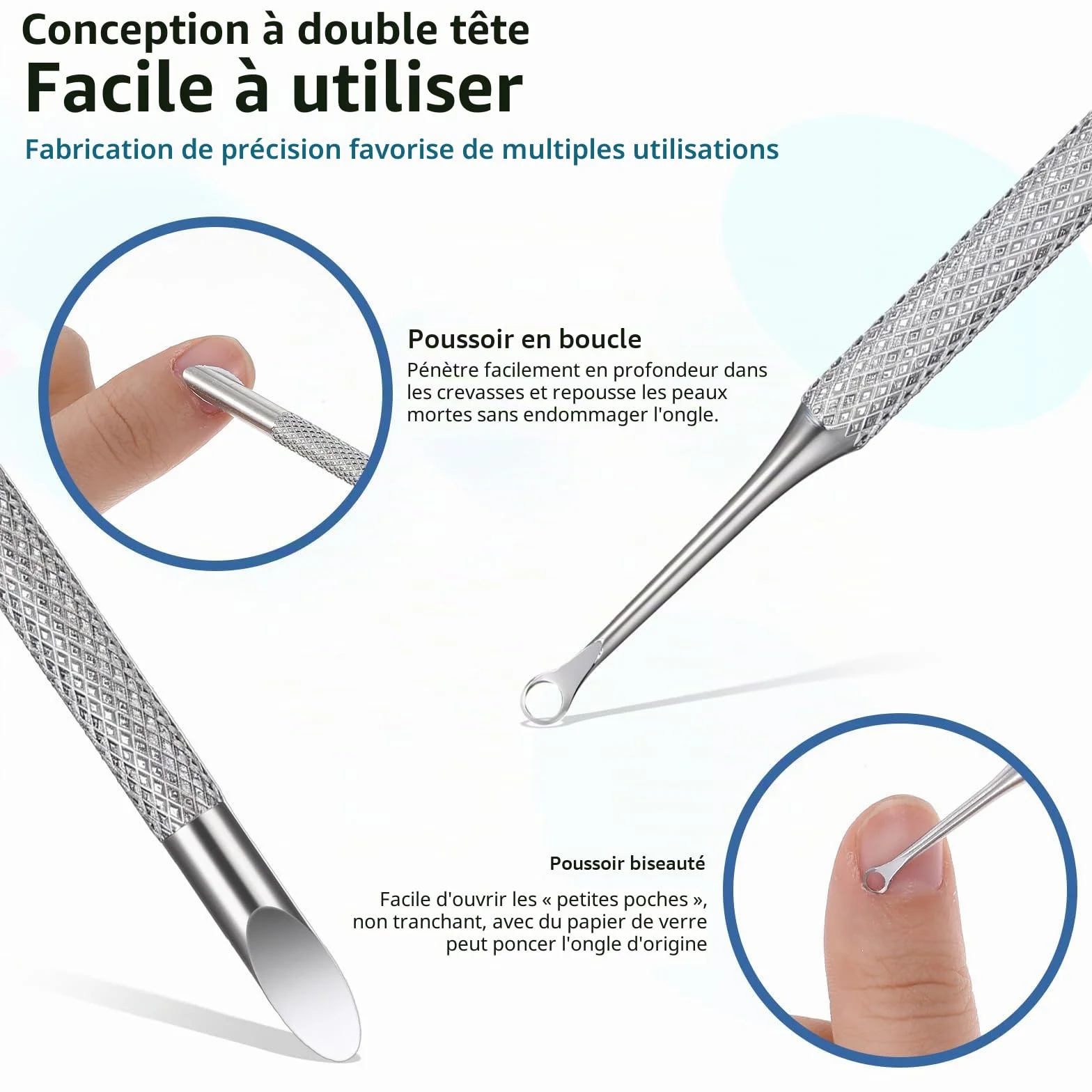 Coupe-cuticules en acier inoxydable Qianyu à double extrémité pour ongles