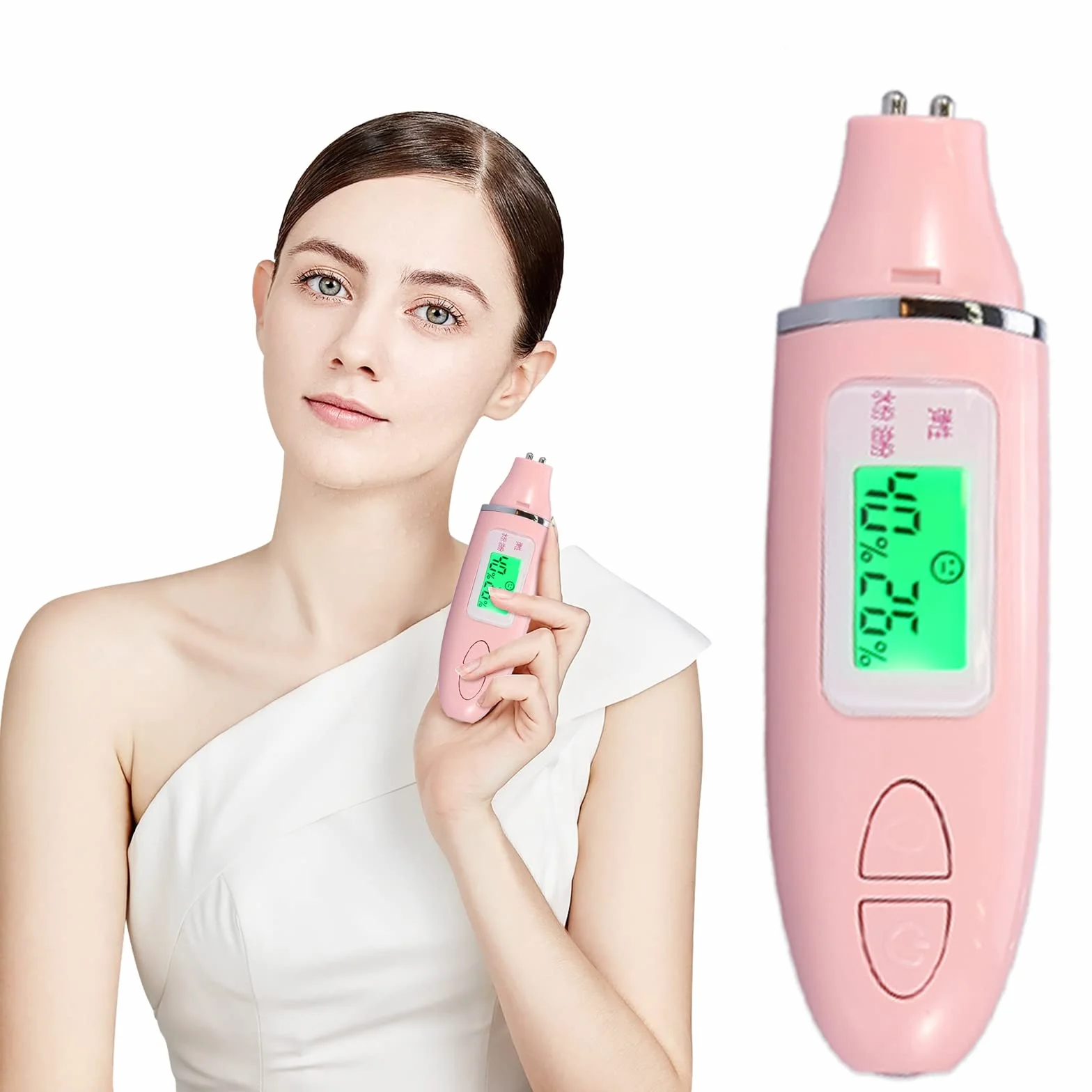 Sonew Analyseur de peau, Testeur de capteur facial Portable Digital LCD Display Precision Face Humidité Humidité Testeur d'huile pour la maison, Salon, Voyager(Pink)