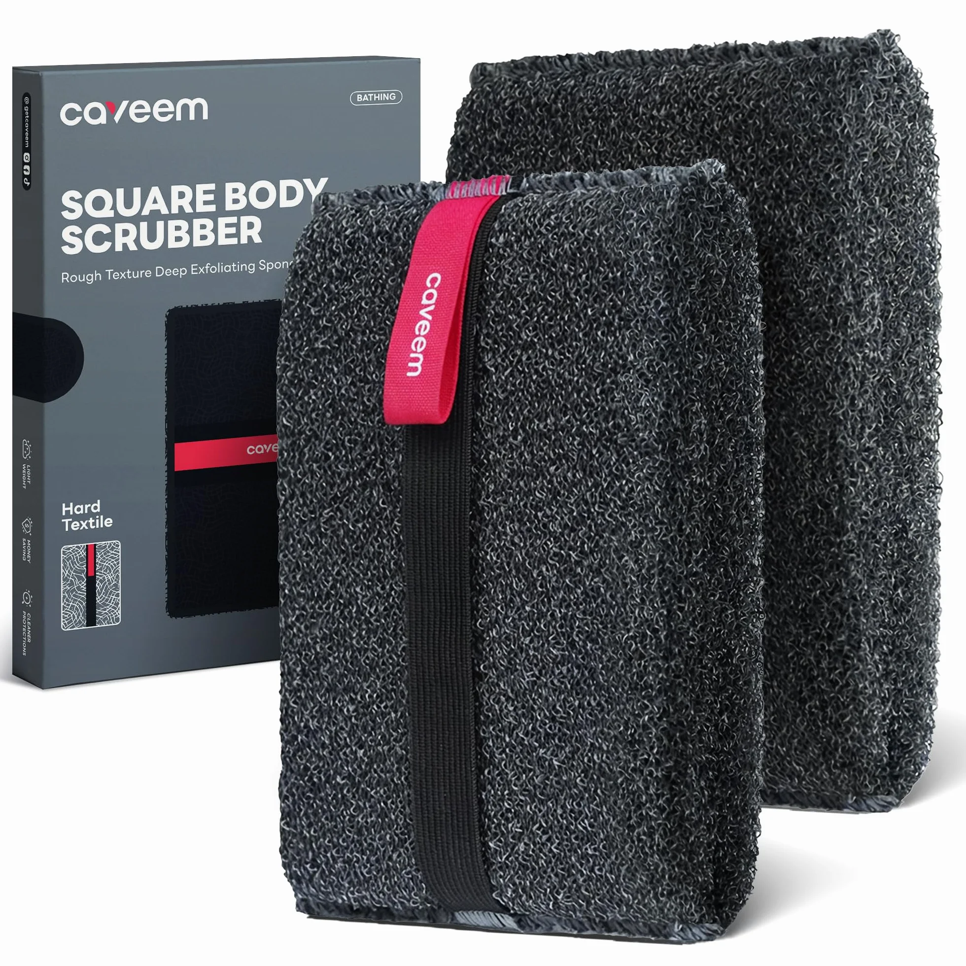 CAVEEM Éponge Exfoliante Corps Double Face Fibres Épaisses Lot de 2 Gris Foncé