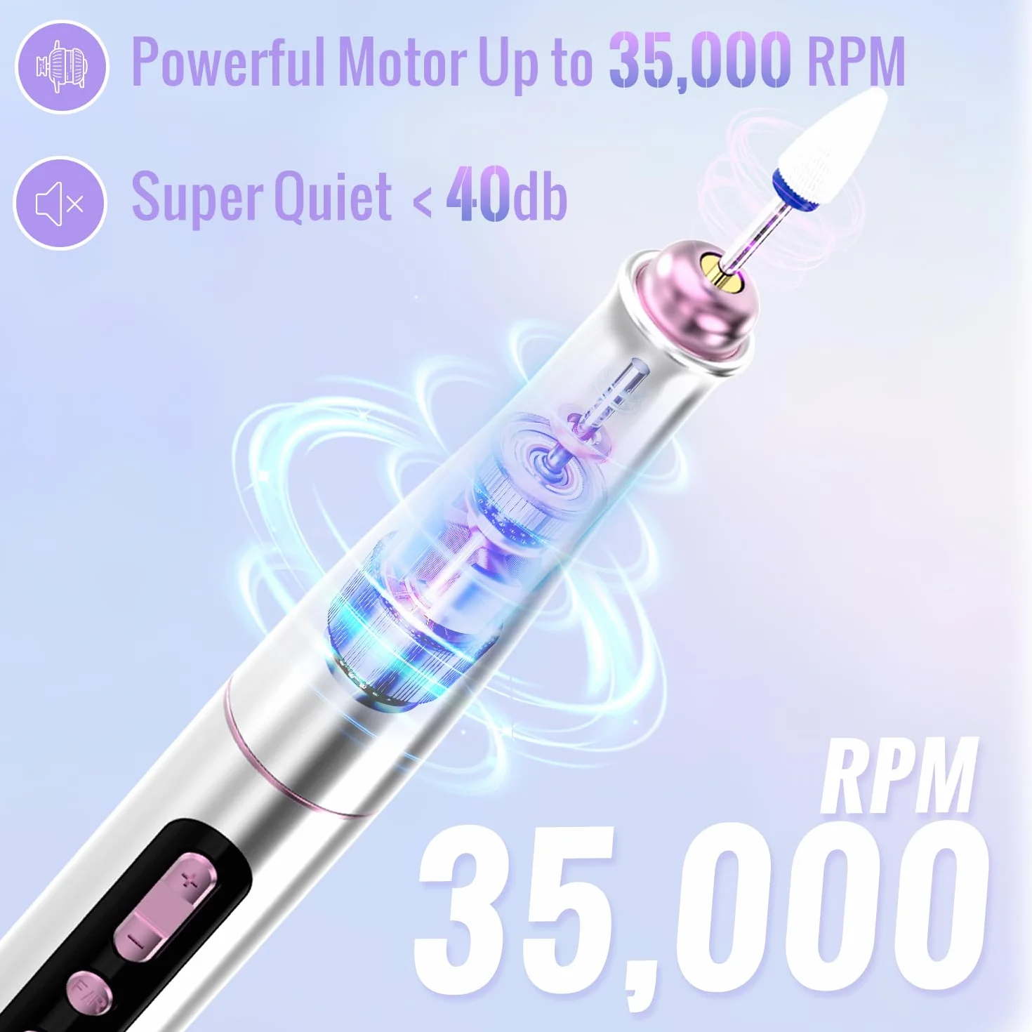Ponceuse pour Ongles Professionnelle 35000 tr/min 12 en 1 Lime Electrique Sans Fil LED écran Numérique Kit Manucure Pédicure Rechargeable Vitesse Réglable