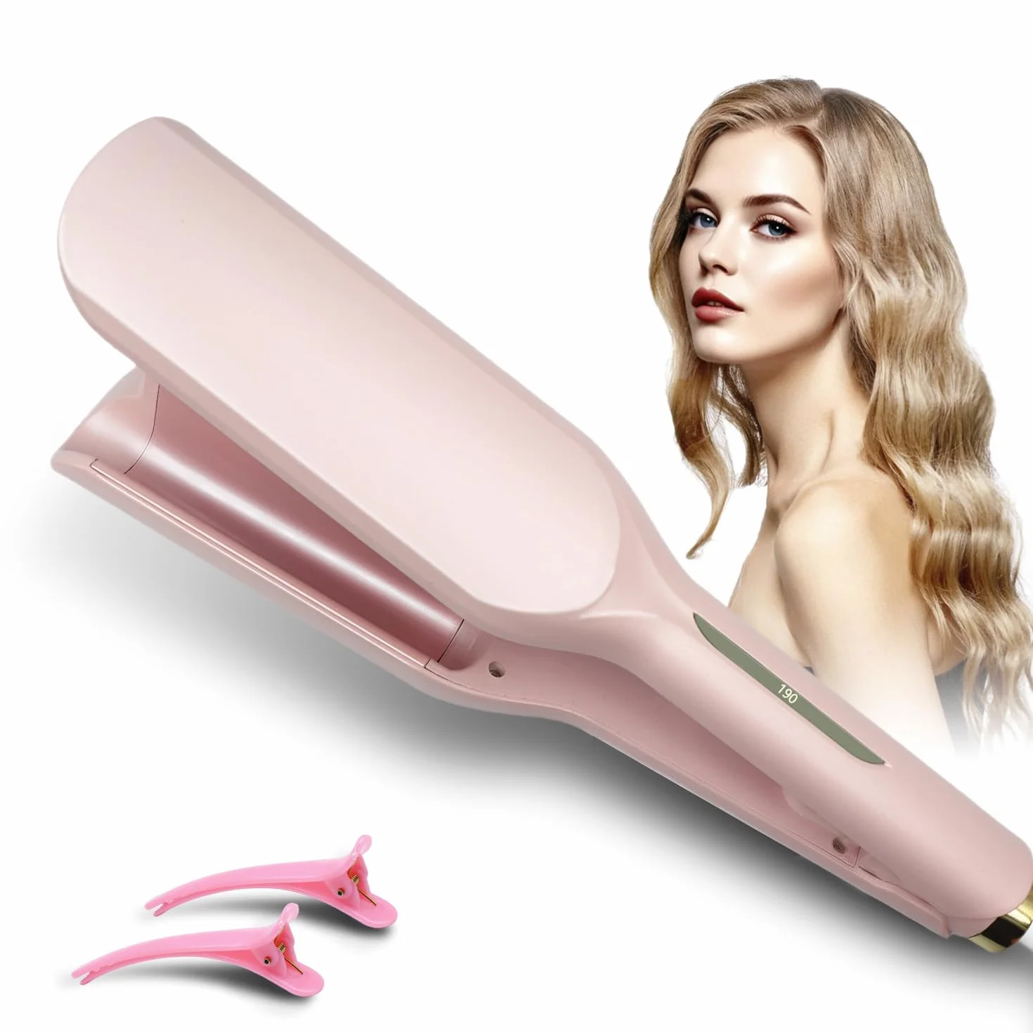 Fer à onduler, fer à friser boucles pour cheveux 32mm, Deep Waves, vagues d'eau, Mermaid Waves, Styliseur de vagues, fer à friser français pour cheveux longs/courts, température réglable bigou