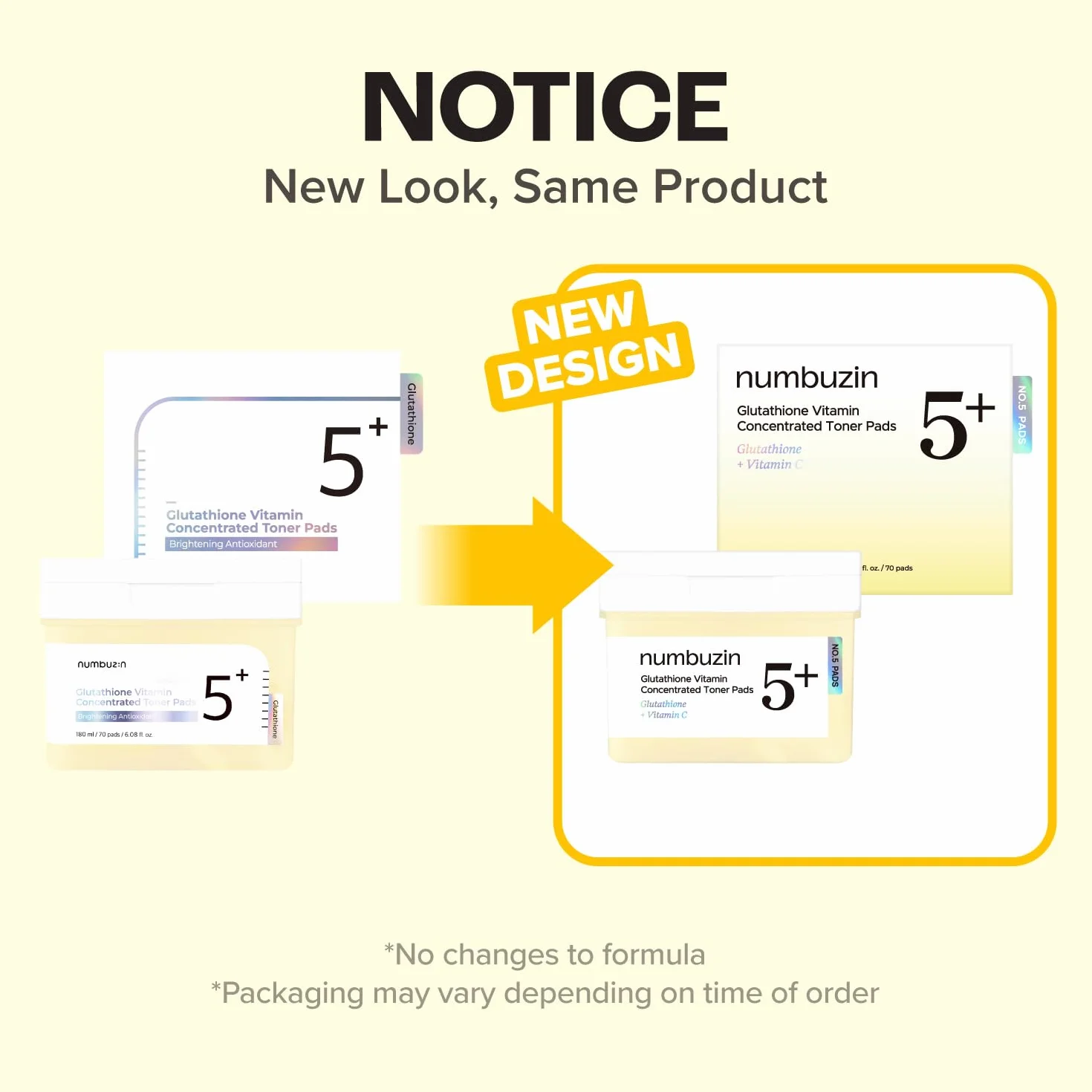 Numbuzin N°5 Toner Pads 70 Pads 180 ml Vitamine-Niacinamide Concentrée Double Face Glutathion PHA Exfoliation Anti-tache