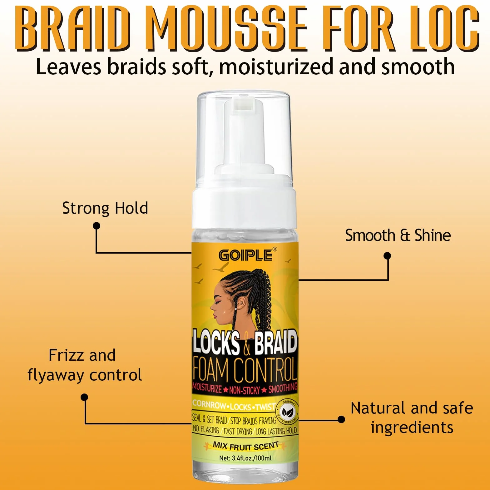 Gel De Tresse à Tenue Forte, Mousse De Tresse, Dompte Les Frisottis, Gel Lissant, Bon Pour La Torsion, Gel De Tressage à Tenue Supplémentaire