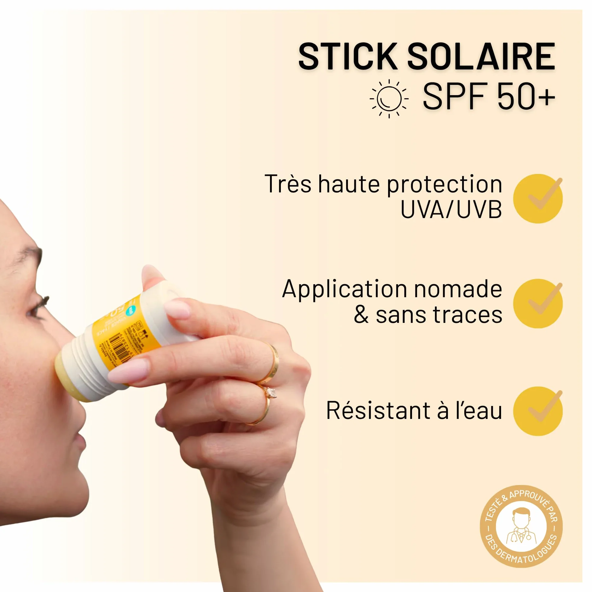 Soskin Stick Solaire SPF50 Très Haute Protection Visage Zones Sensibles Résistant à l’Eau Anti-Brillance Protection UVA/UVB 15 g