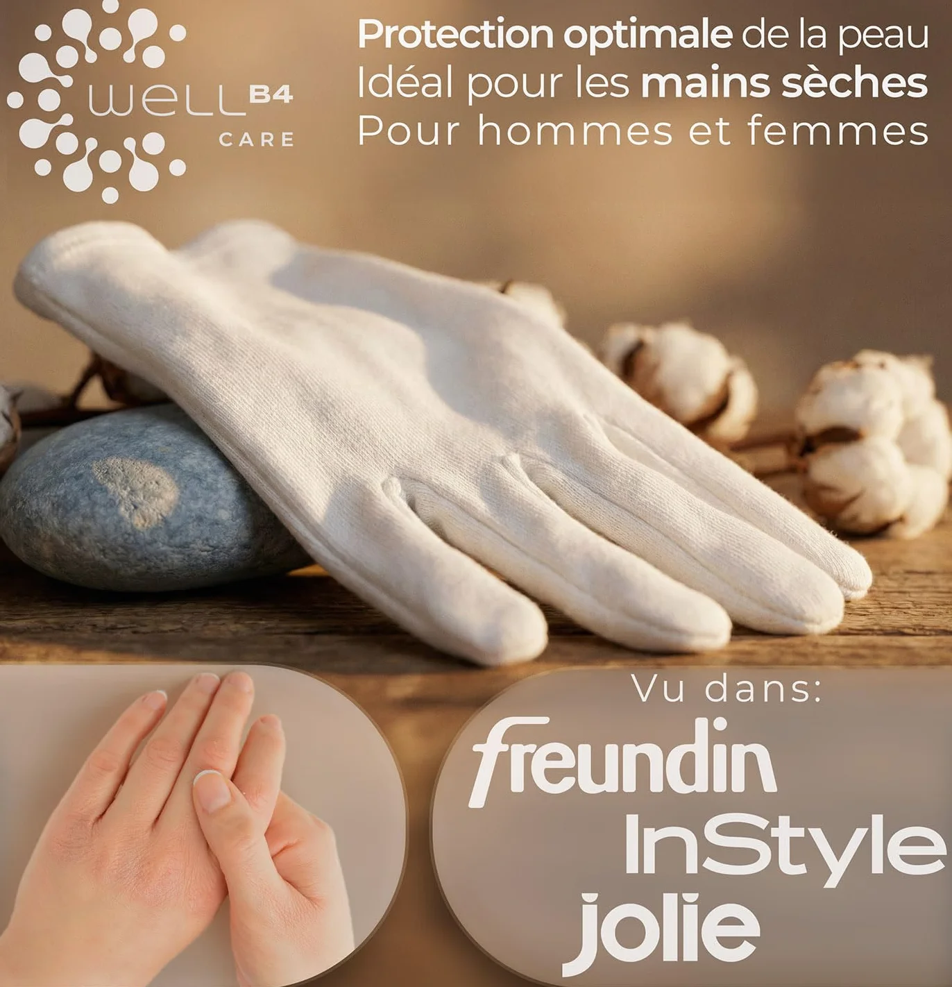 Gants coton blanc respirant pour peau sèche et sensible, dermatologique avec coutures renforcées, confortable jour et nuit - soins des mains