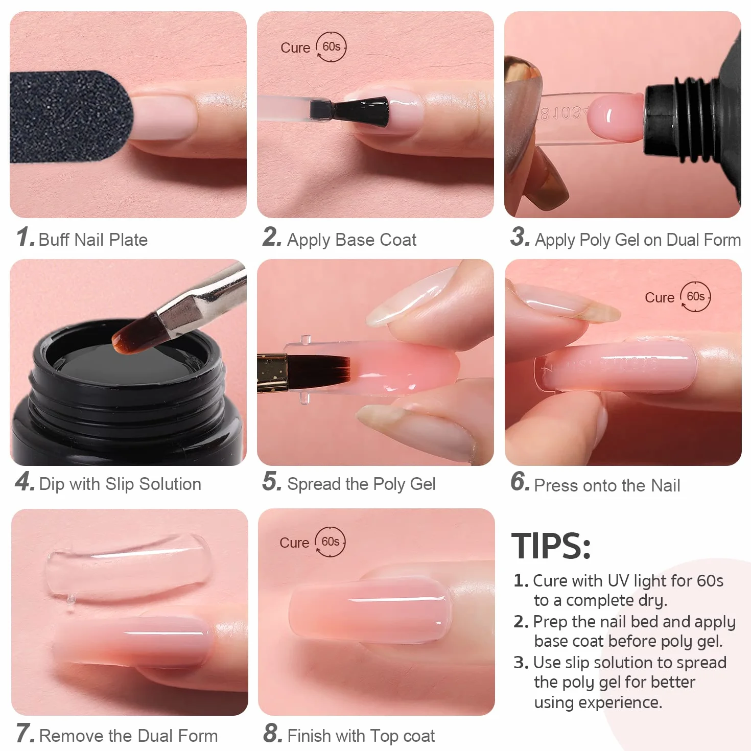 Kit de gel d'extension d'ongles GAOY 4 couleurs poly-gel avec couche de finition