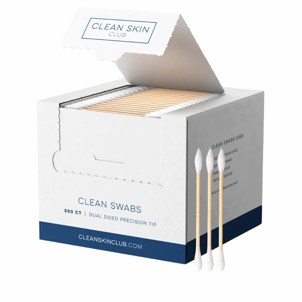 CLEAN SKIN CLUB Écouvillons Propres 500CT Biodégradable Coton Bio Bambou Maquillage Retouches Vernis à Ongles Hypoallergénique