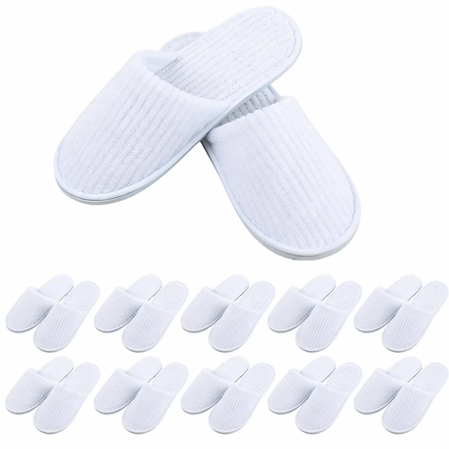 Lot de 10 paires de chaussons en polaire de corail : chaussons blancs pour spa, chaussons en polaire de corail pour invités, pantoufles lavables en velours de coton unisexes, pantoufles d'hôtel